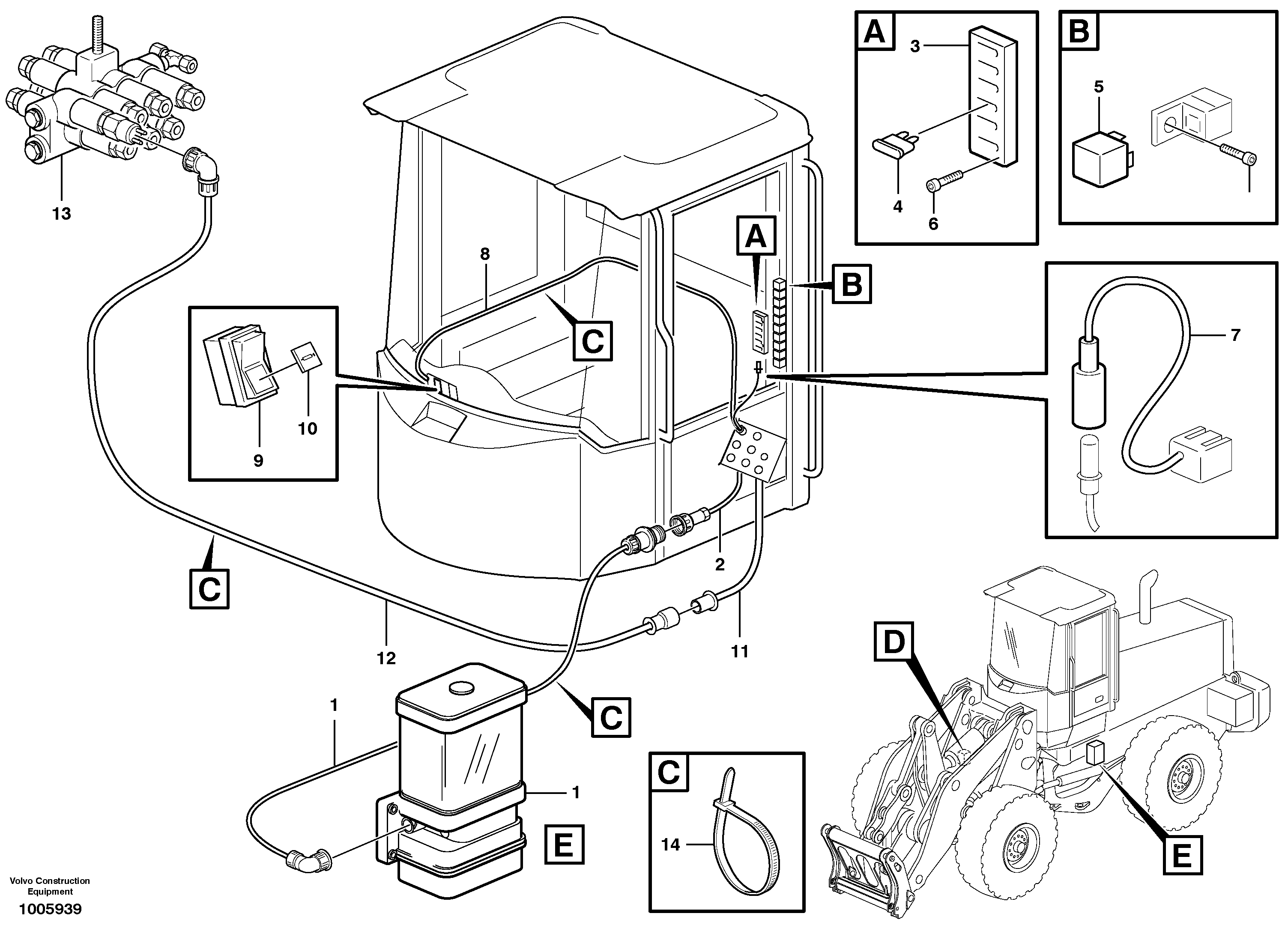 Cable harness for central lubrication.  80958, 82111, 82688 — volvo parts diagram