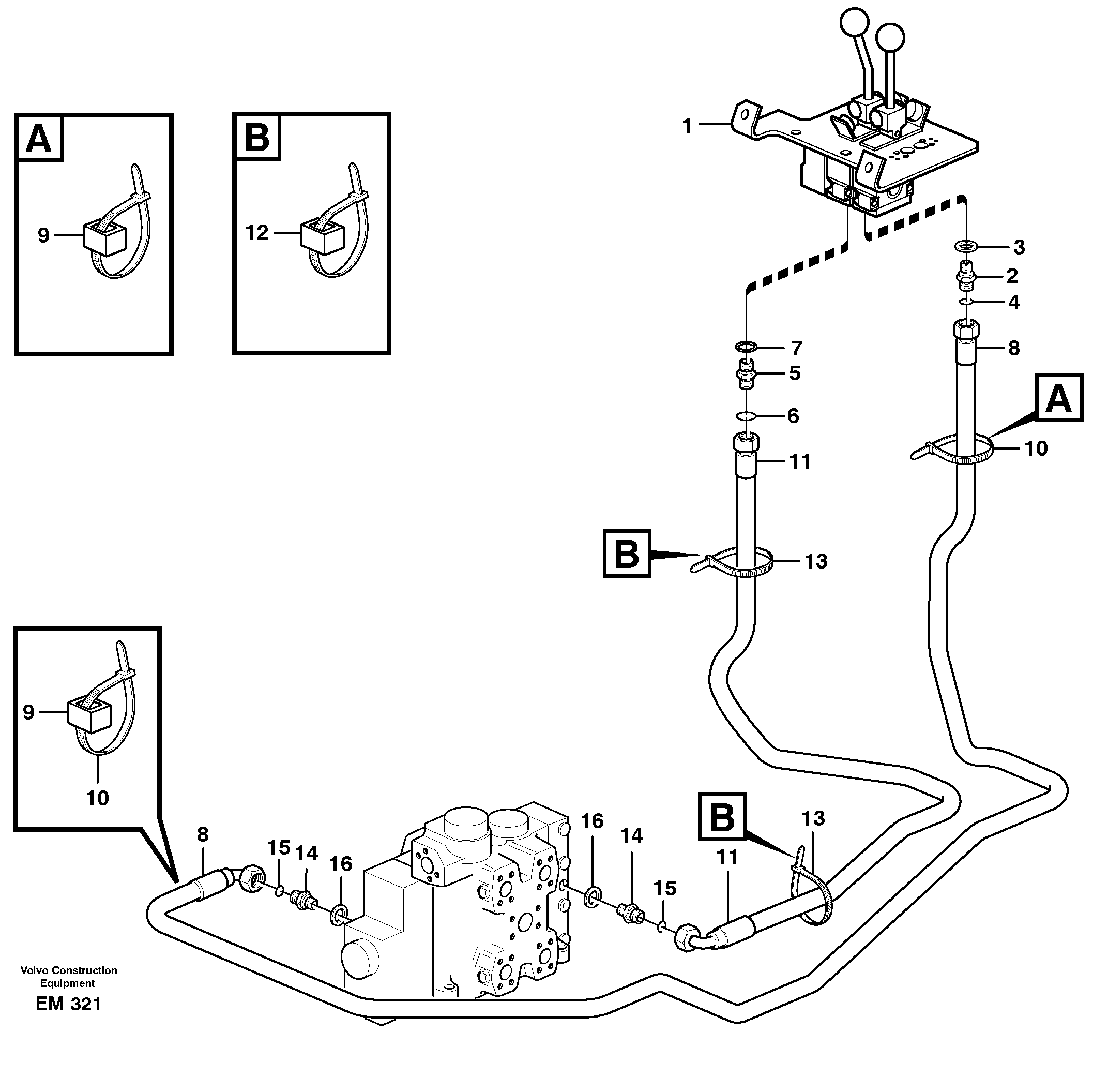 Servo - hydraulic, control lines, lift — volvo parts diagram