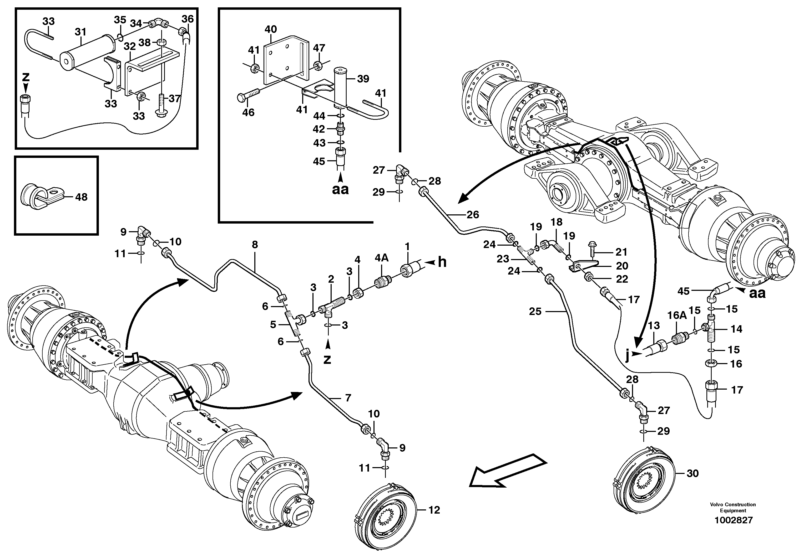 Brake pipes, front axle and rear axle — volvo parts diagram