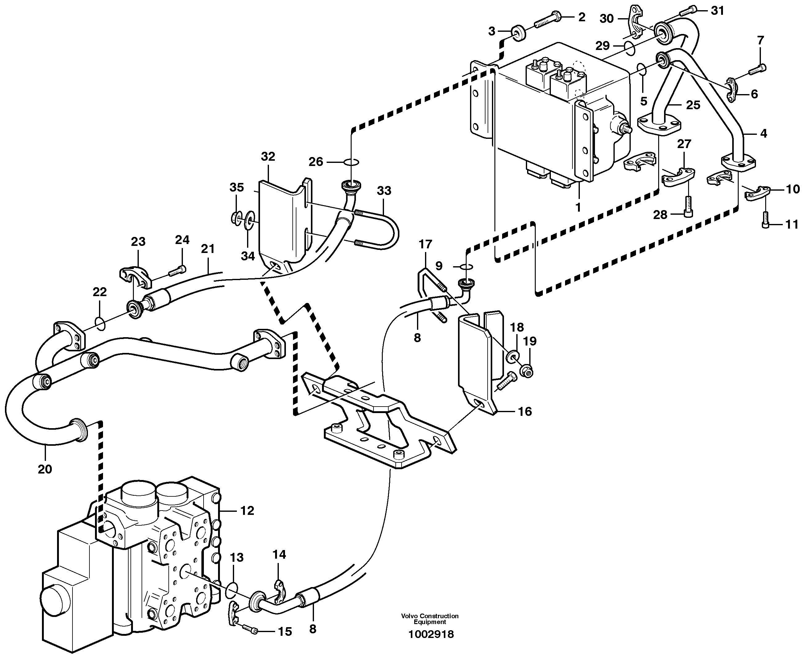 Hydraulic system, 3rd and 4th function. Feed and return lines.  80795, 80907, 82184 SER NO - 5230 — volvo parts diagram