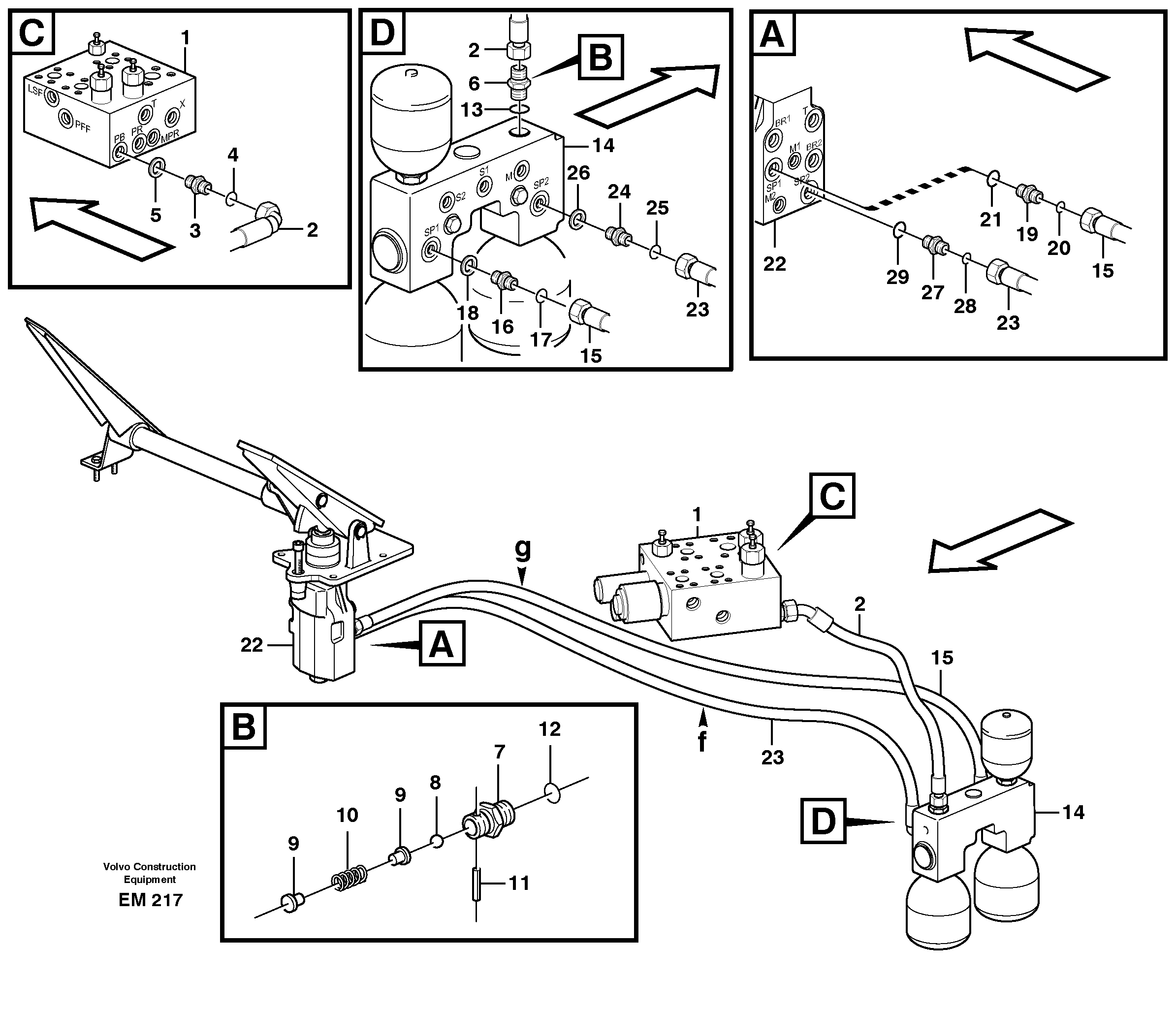 Brake line, valve body - accumulators - accumulator - footbrake valve — volvo parts diagram