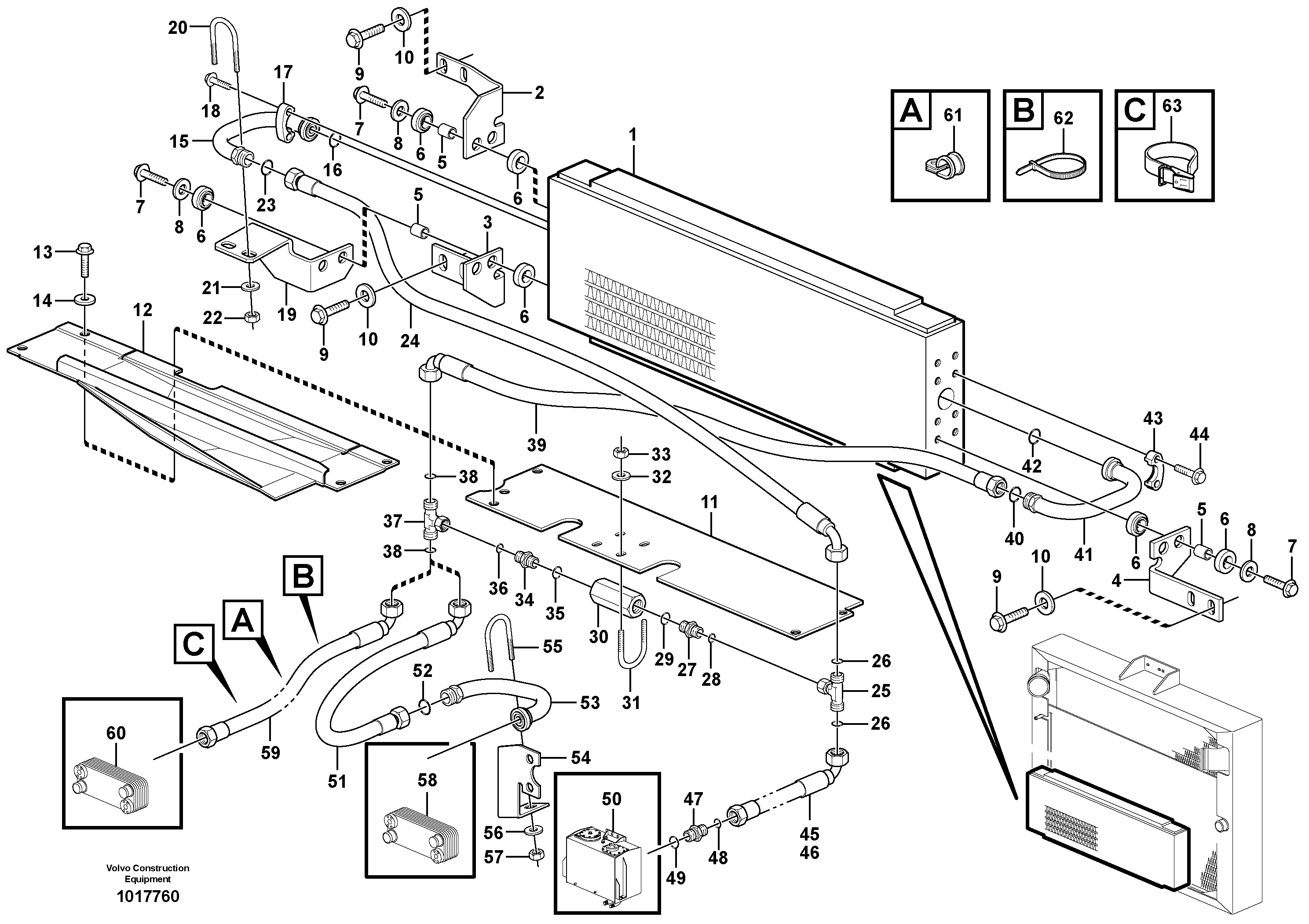 Hydraulic oil cooler 82770, 82771 — volvo parts diagram