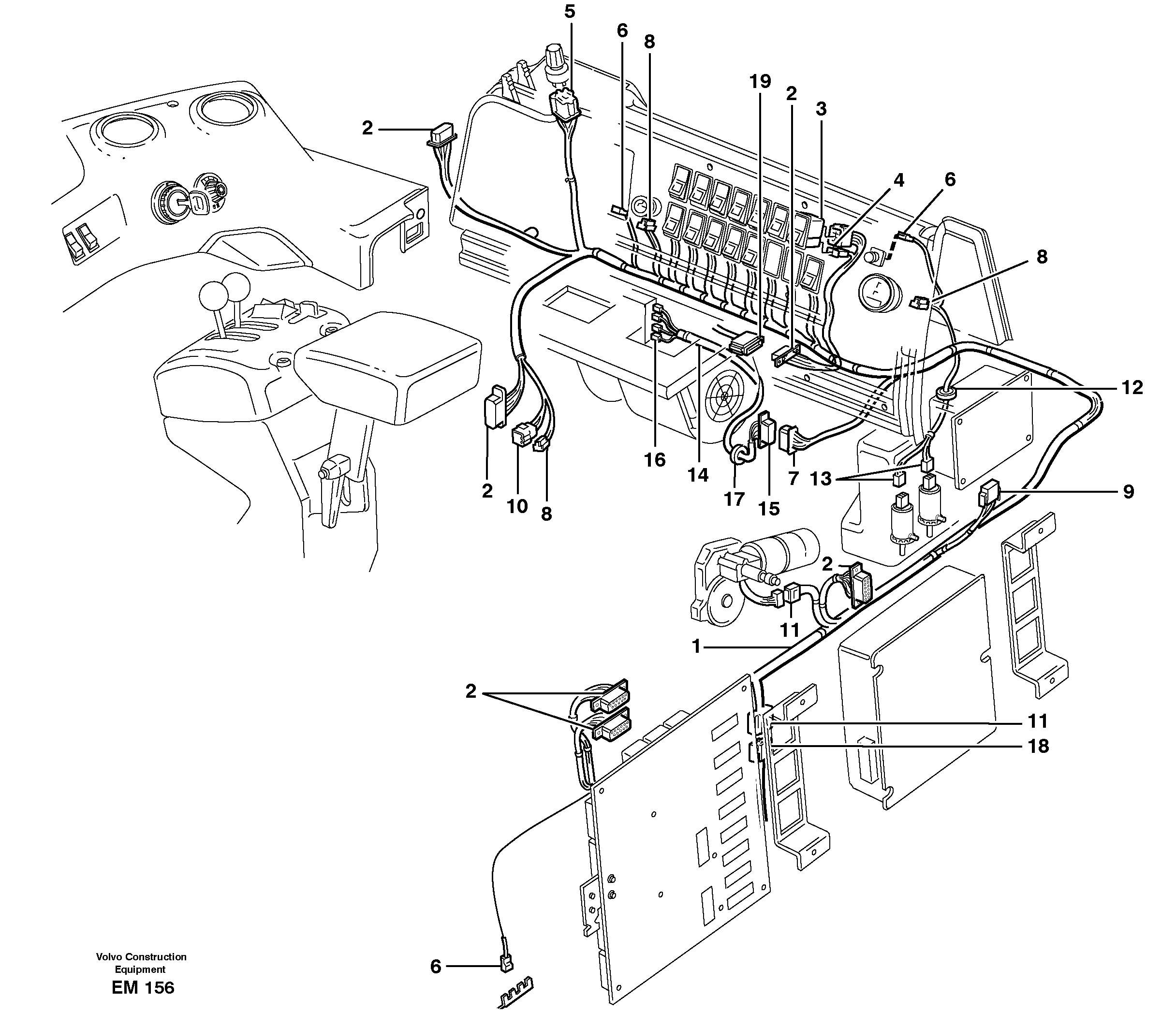 Cable harnesses, control panel  33828, 33827 — volvo parts diagram