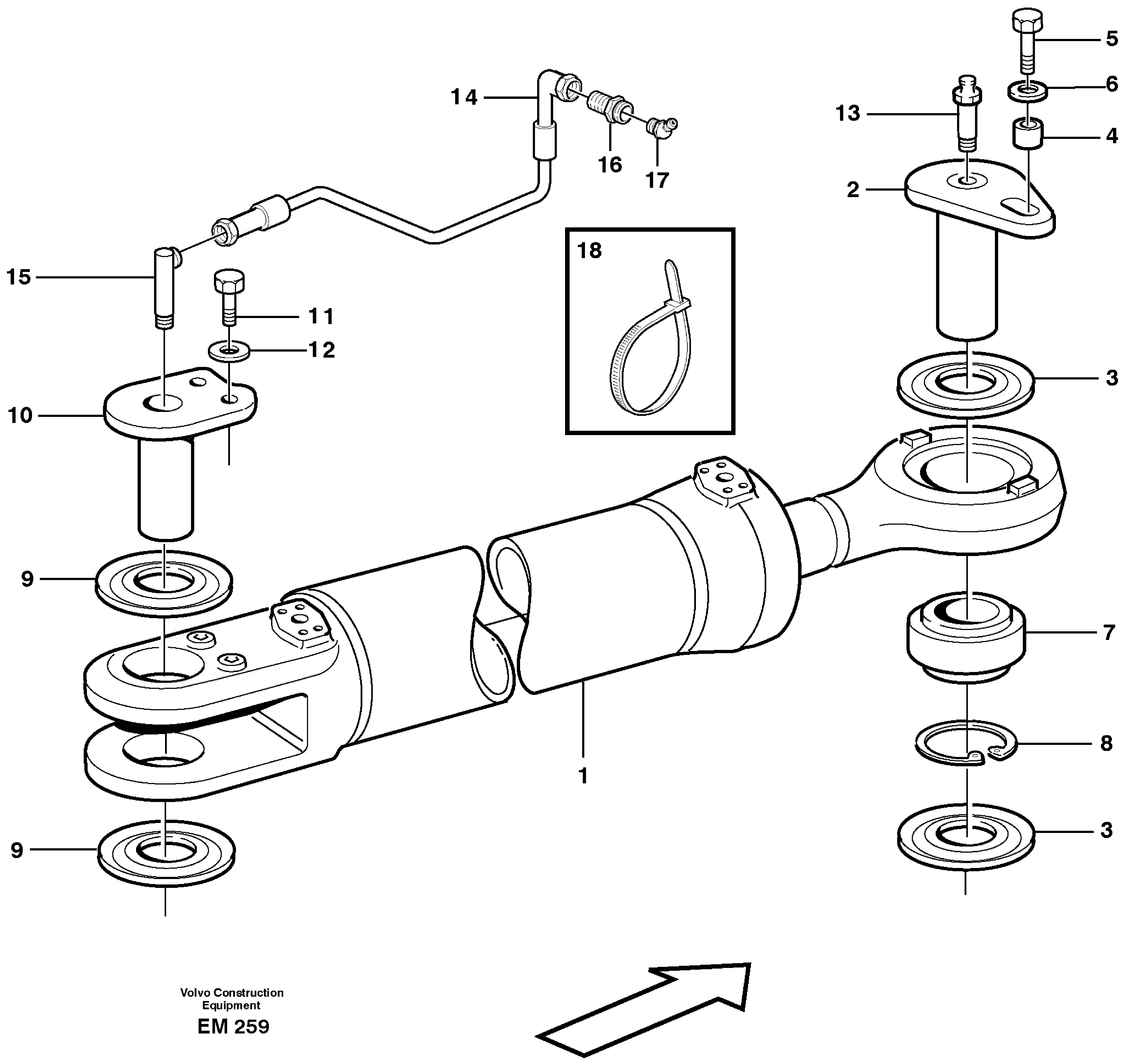 Hydraulic cylinder with fitting parts — volvo parts diagram