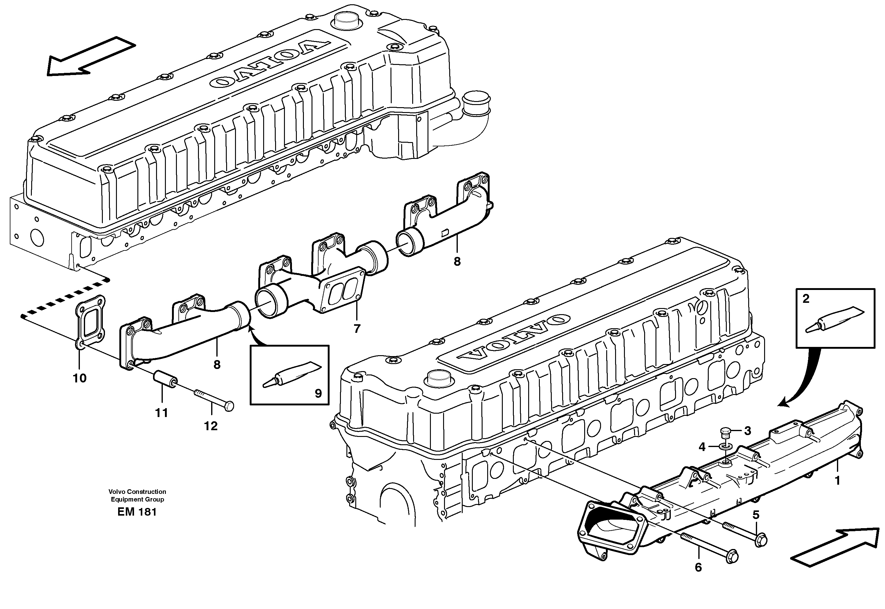 Inlet manifold and exhaust manifold — volvo parts diagram