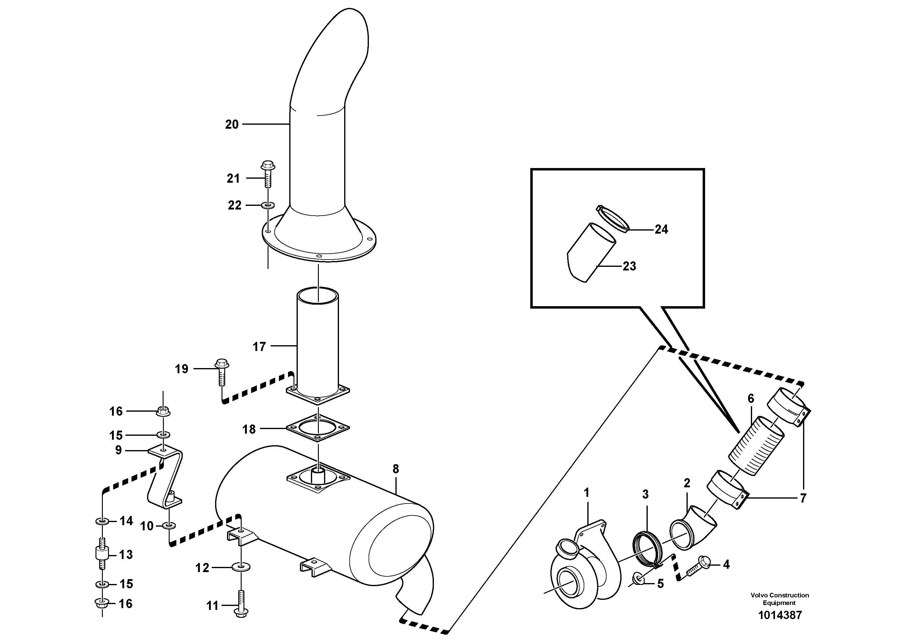 Exhaust system, silencer — volvo parts diagram