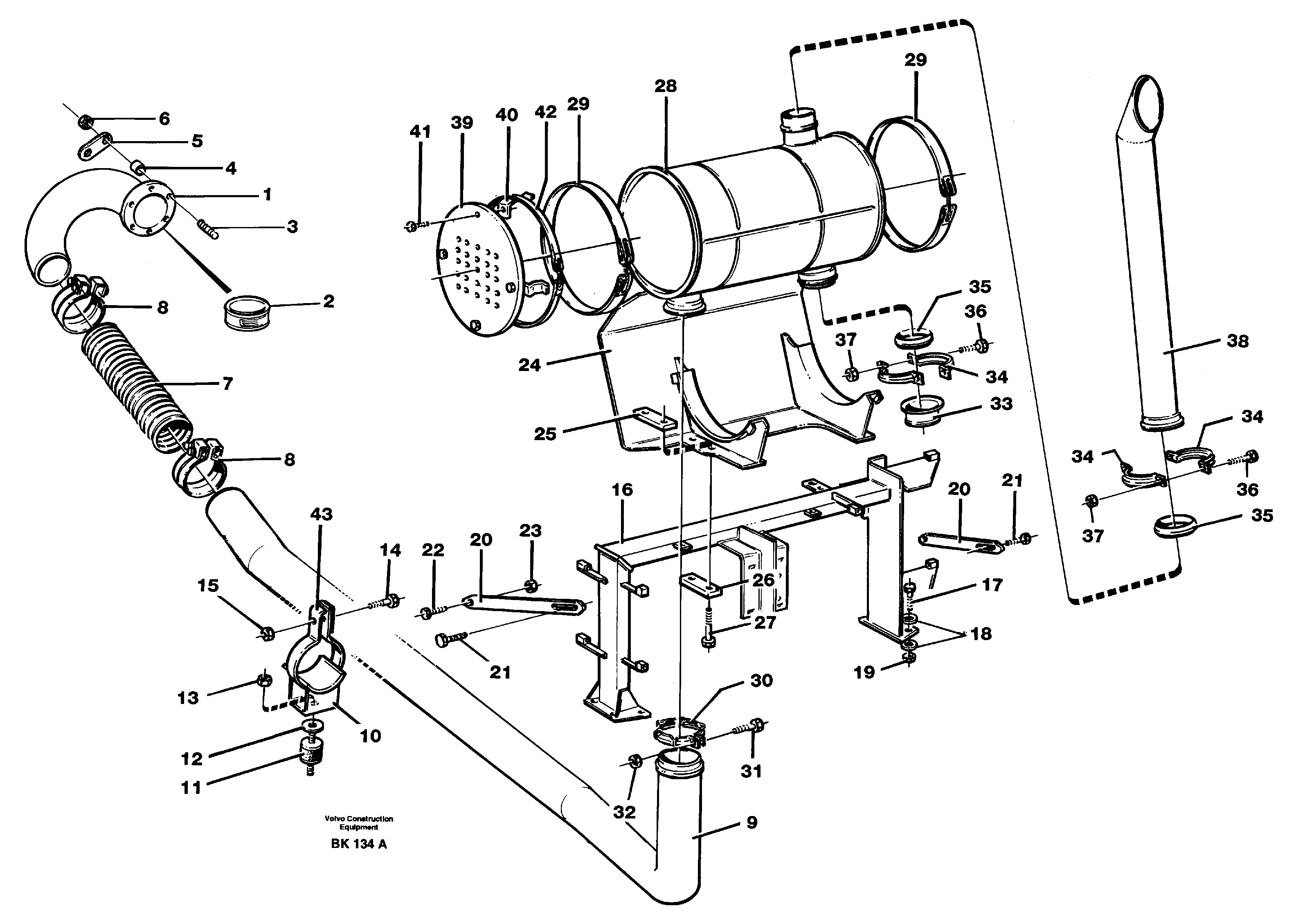 Exhaust system, silencer — volvo parts diagram