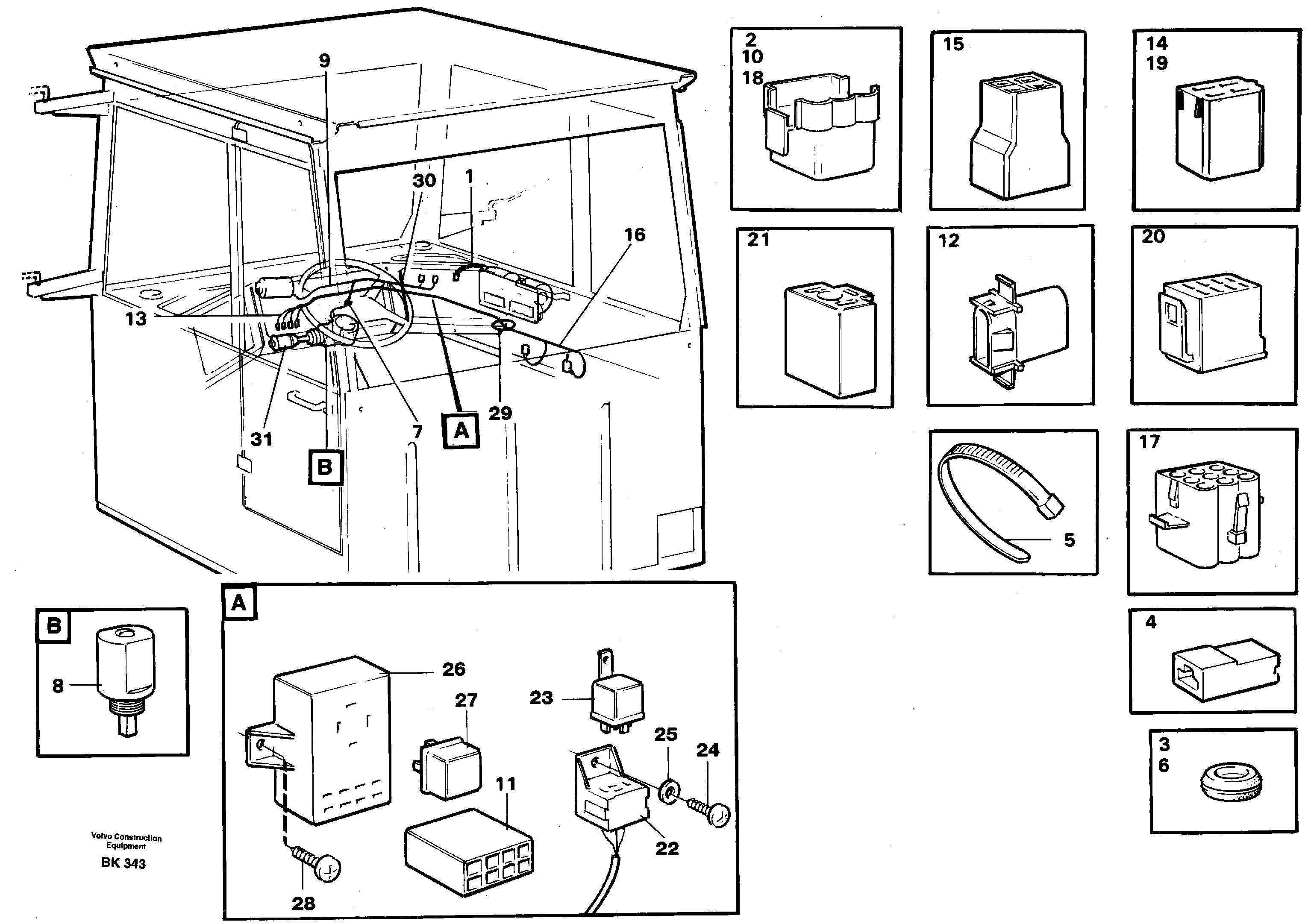Cable harnesses, cab — volvo parts diagram