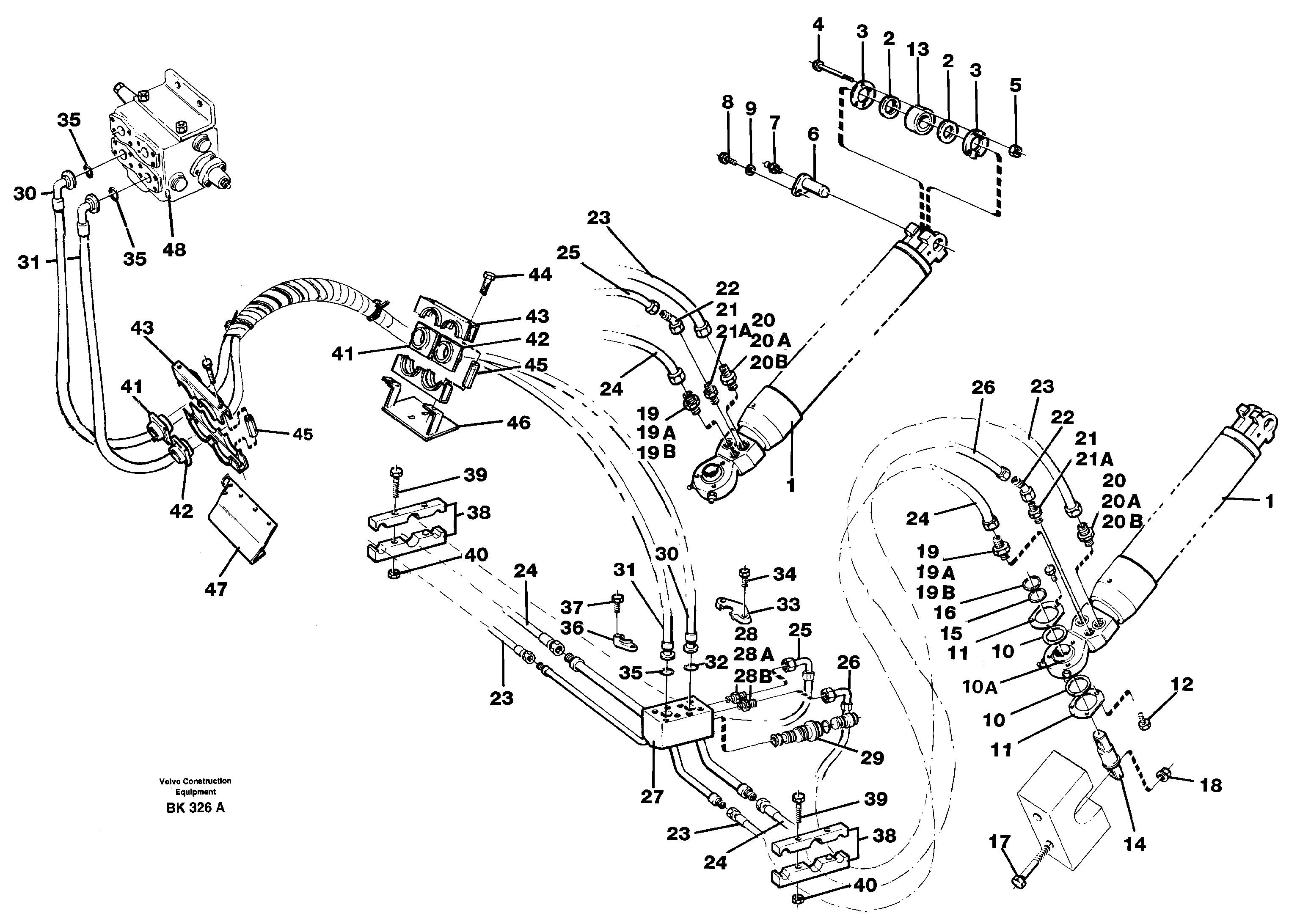 Hoist cylinder and hydraulic hoses — volvo parts diagram