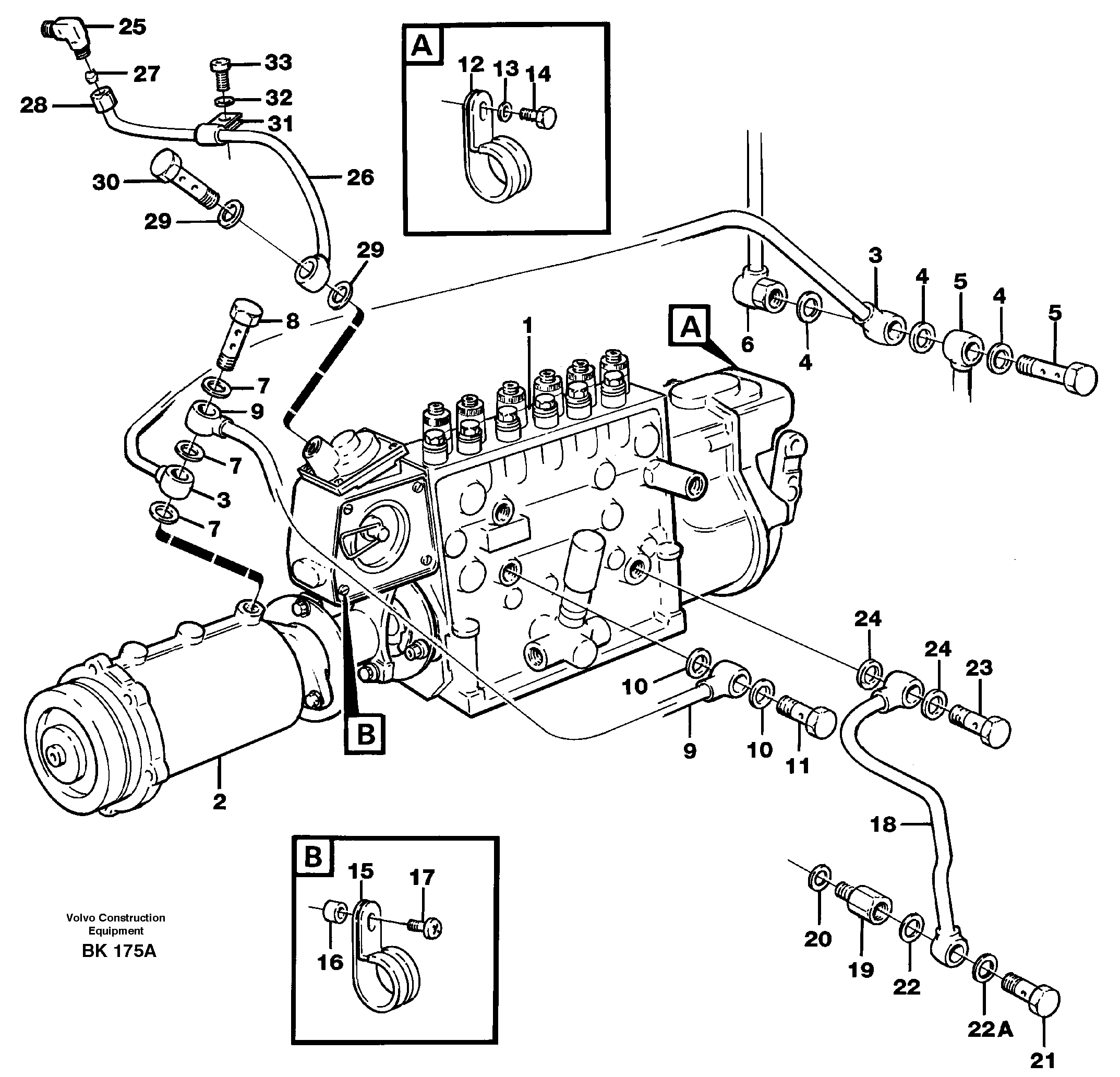 Fuel injection pump, Oil pipes and vacuum hose — volvo parts diagram