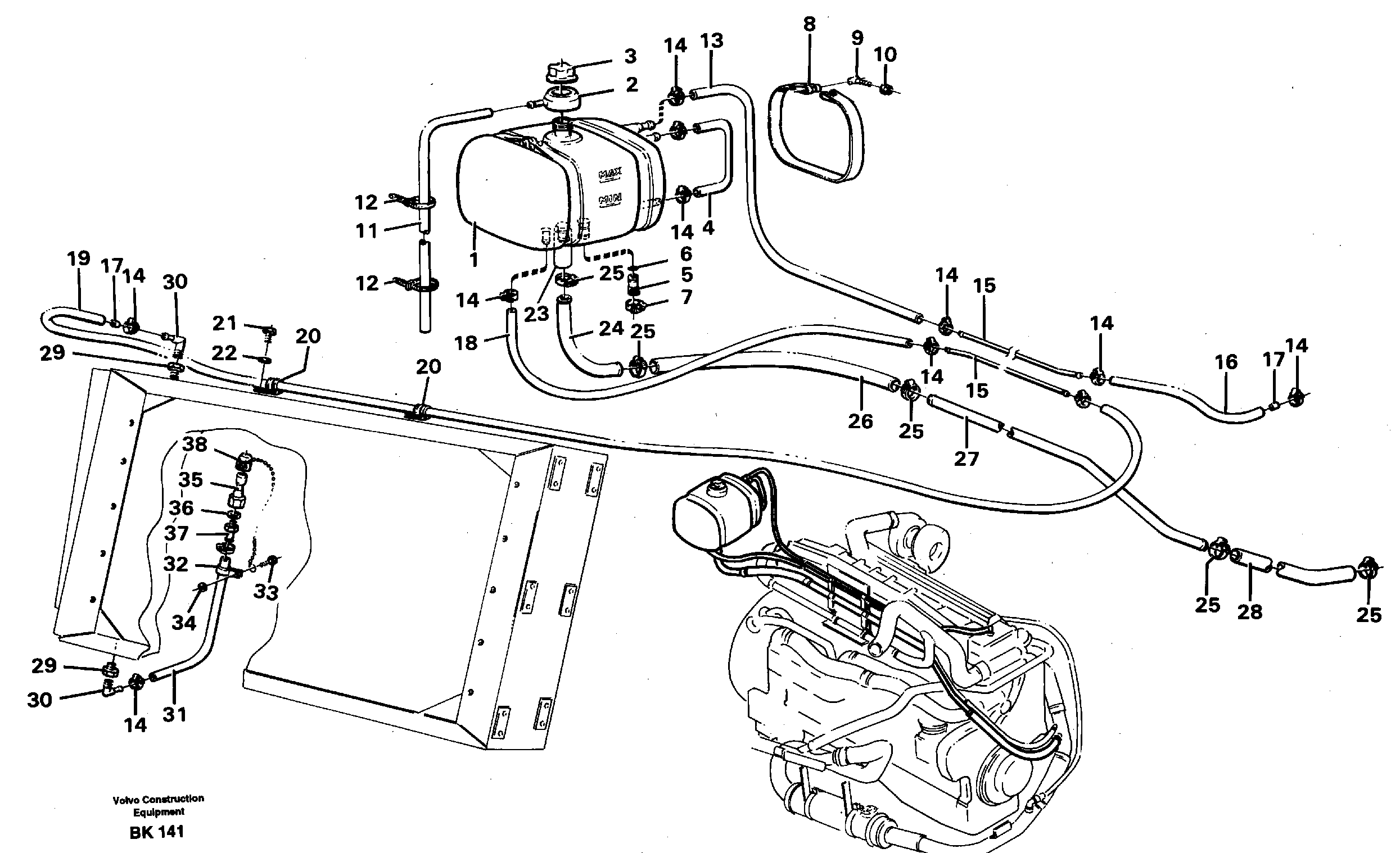 Expansion tank and drain hose — volvo parts diagram