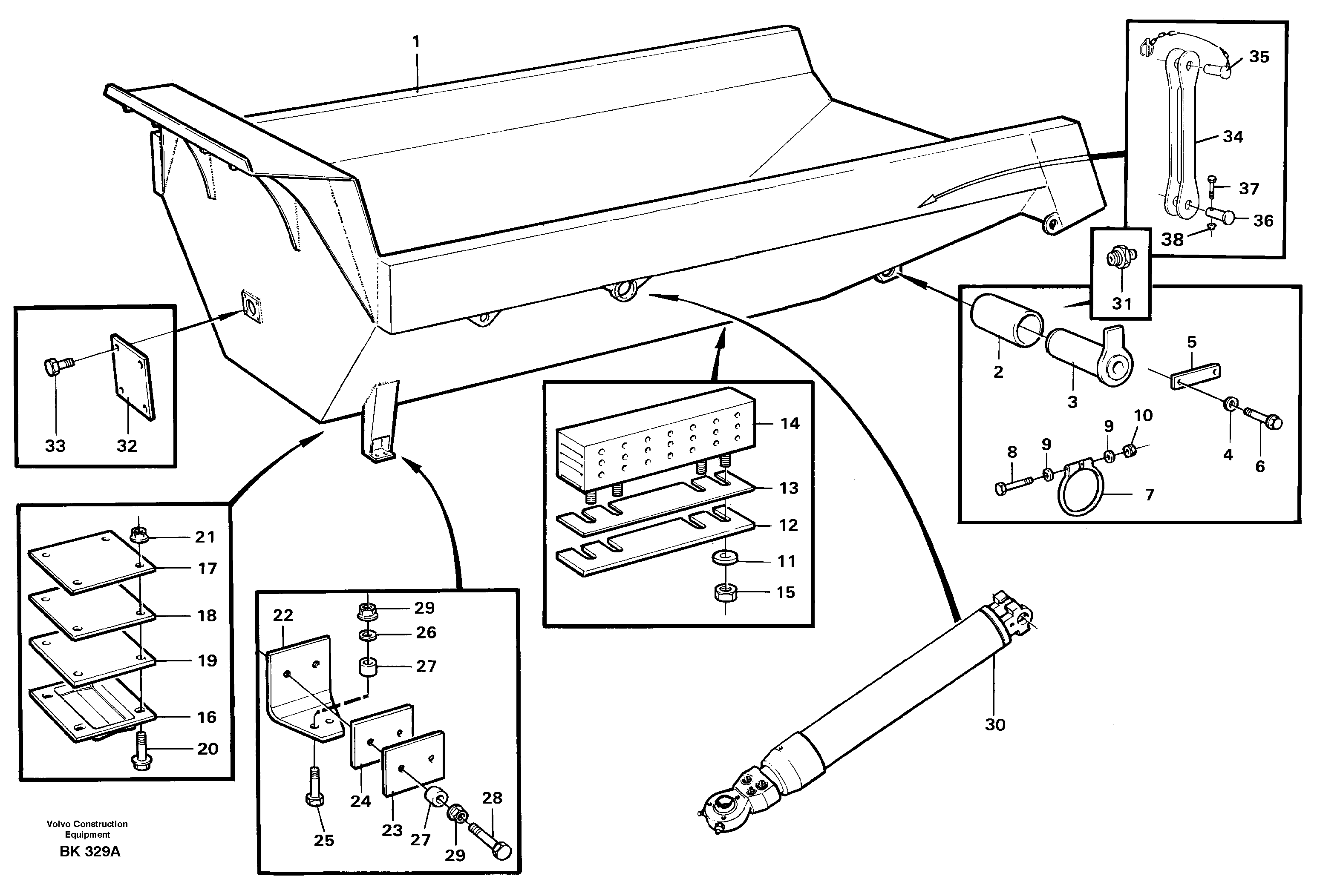 Dumper basket with fitting parts — volvo parts diagram