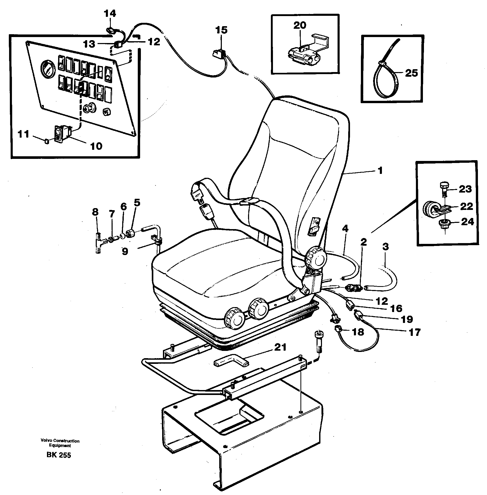 Operator's seat, air suspensioned and heated  92174, 93223 — volvo parts diagram