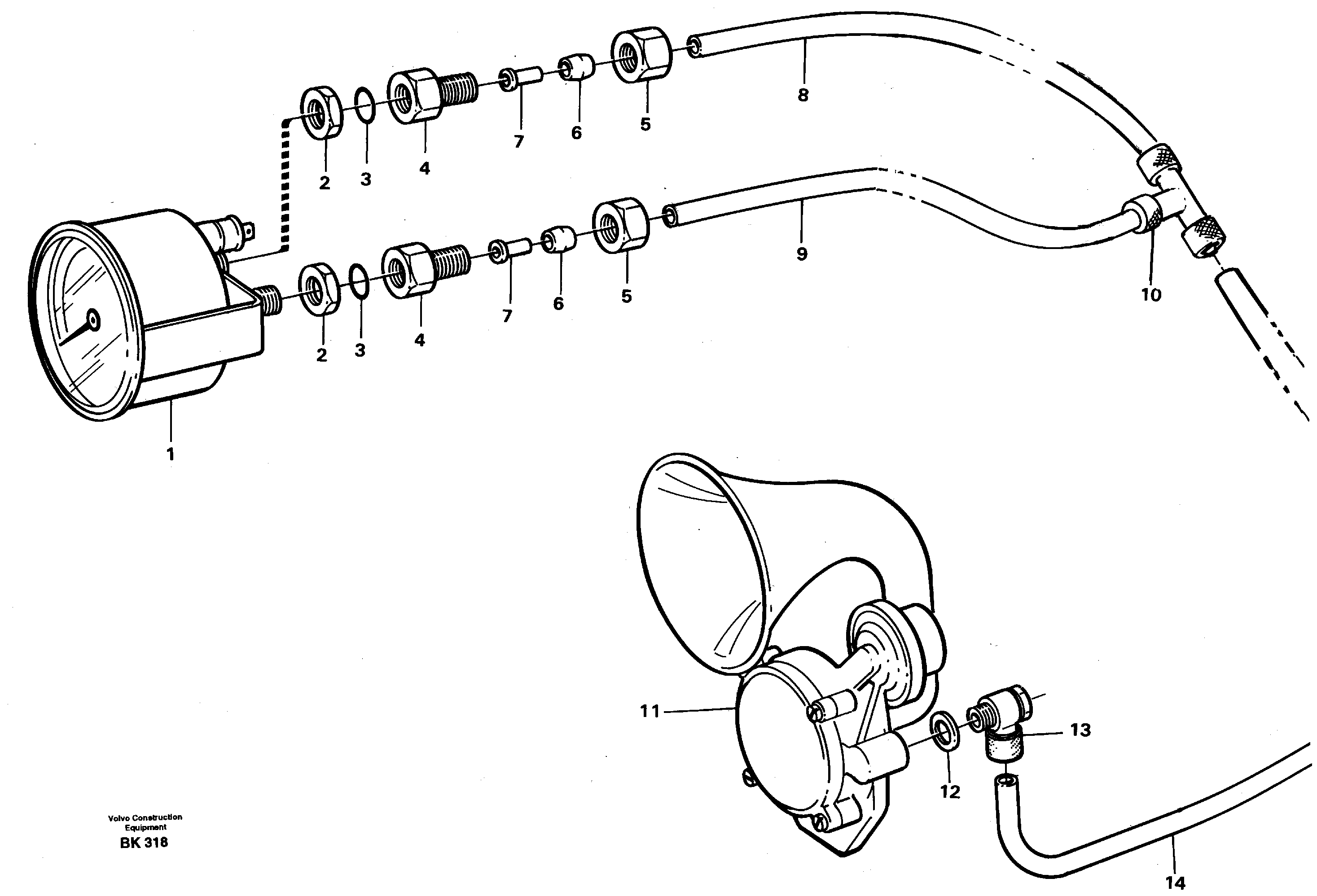 Pneumatic system, pneumatic pressure gauge and horn — volvo parts diagram