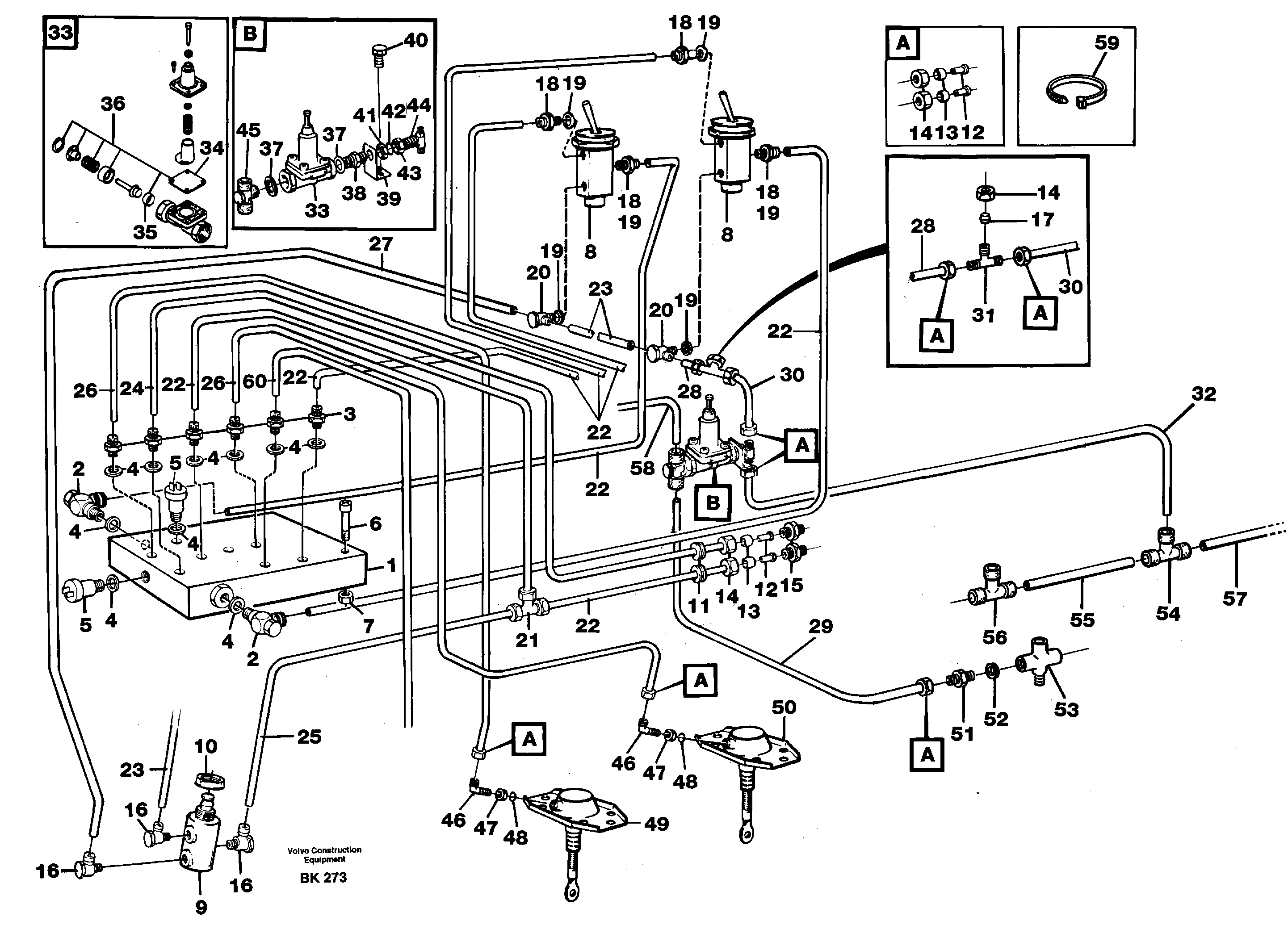 Pneumatic system, diff lock, cab — volvo parts diagram