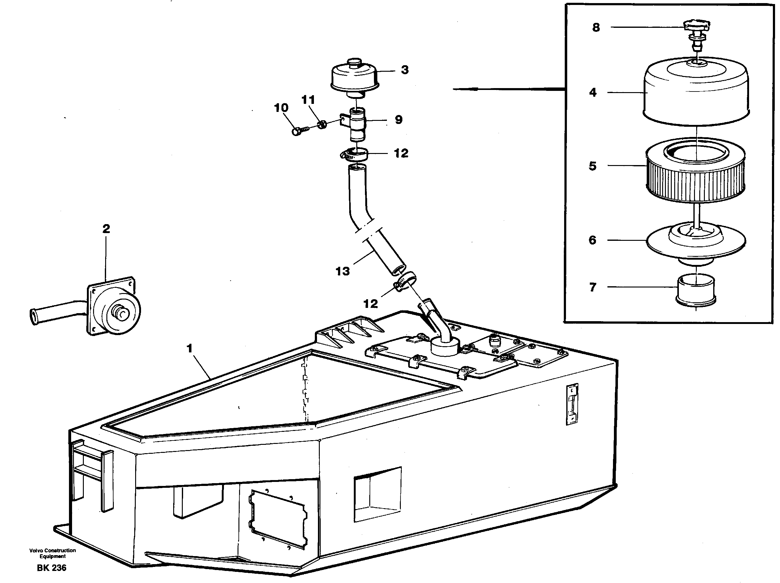 Hydraulic oil tank, with fitting parts — volvo parts diagram