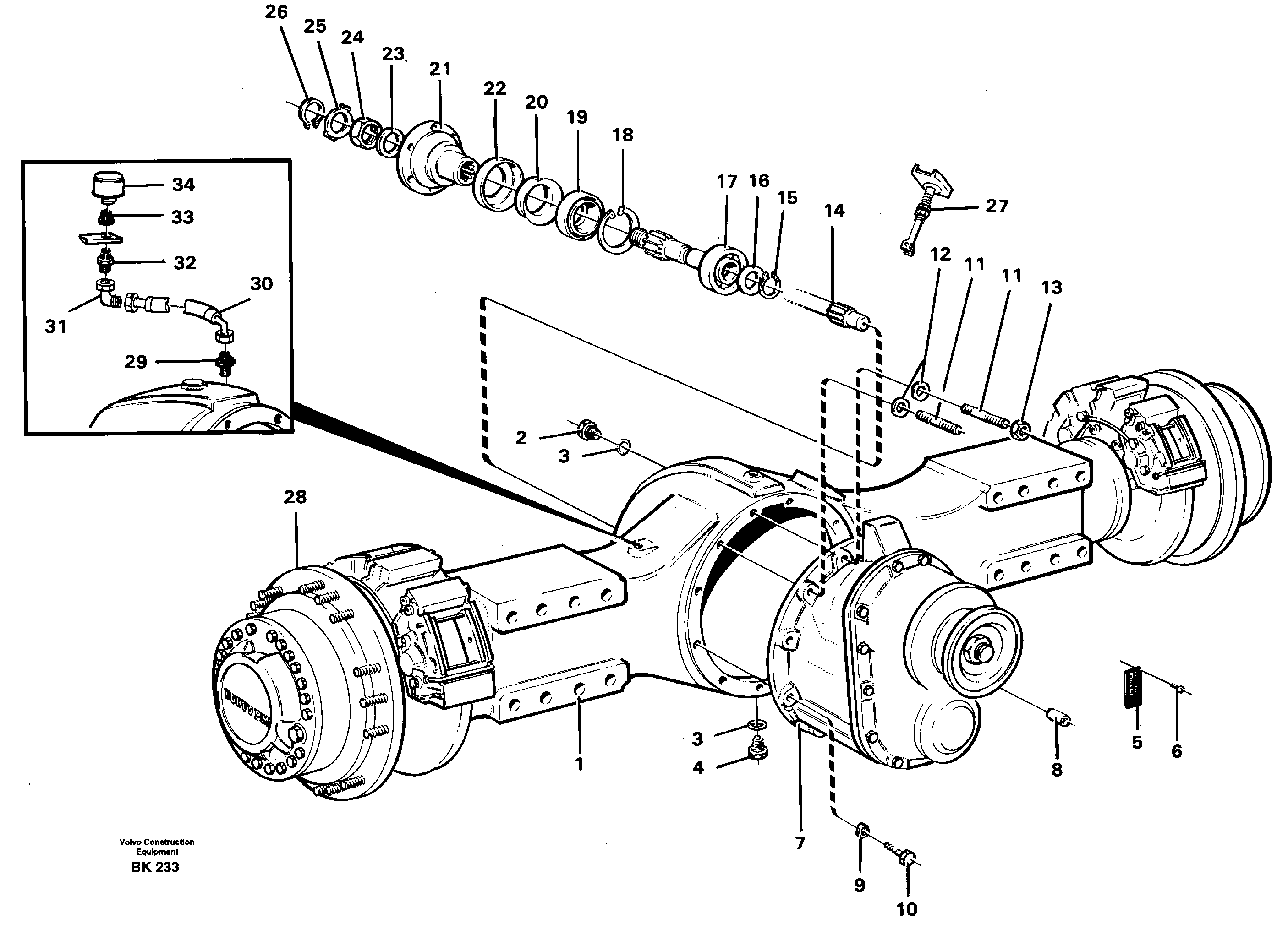Planetary axle, axle 1 load unit  AH63G, Prod no 23580 — volvo parts diagram