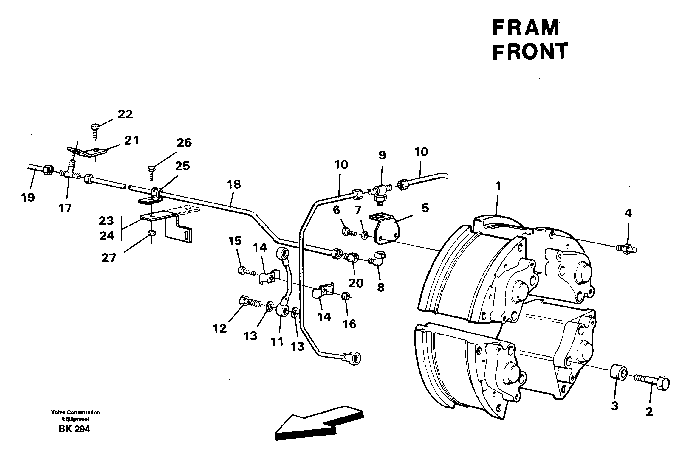 Brake pipe with mounting parts. Motor unit — volvo parts diagram