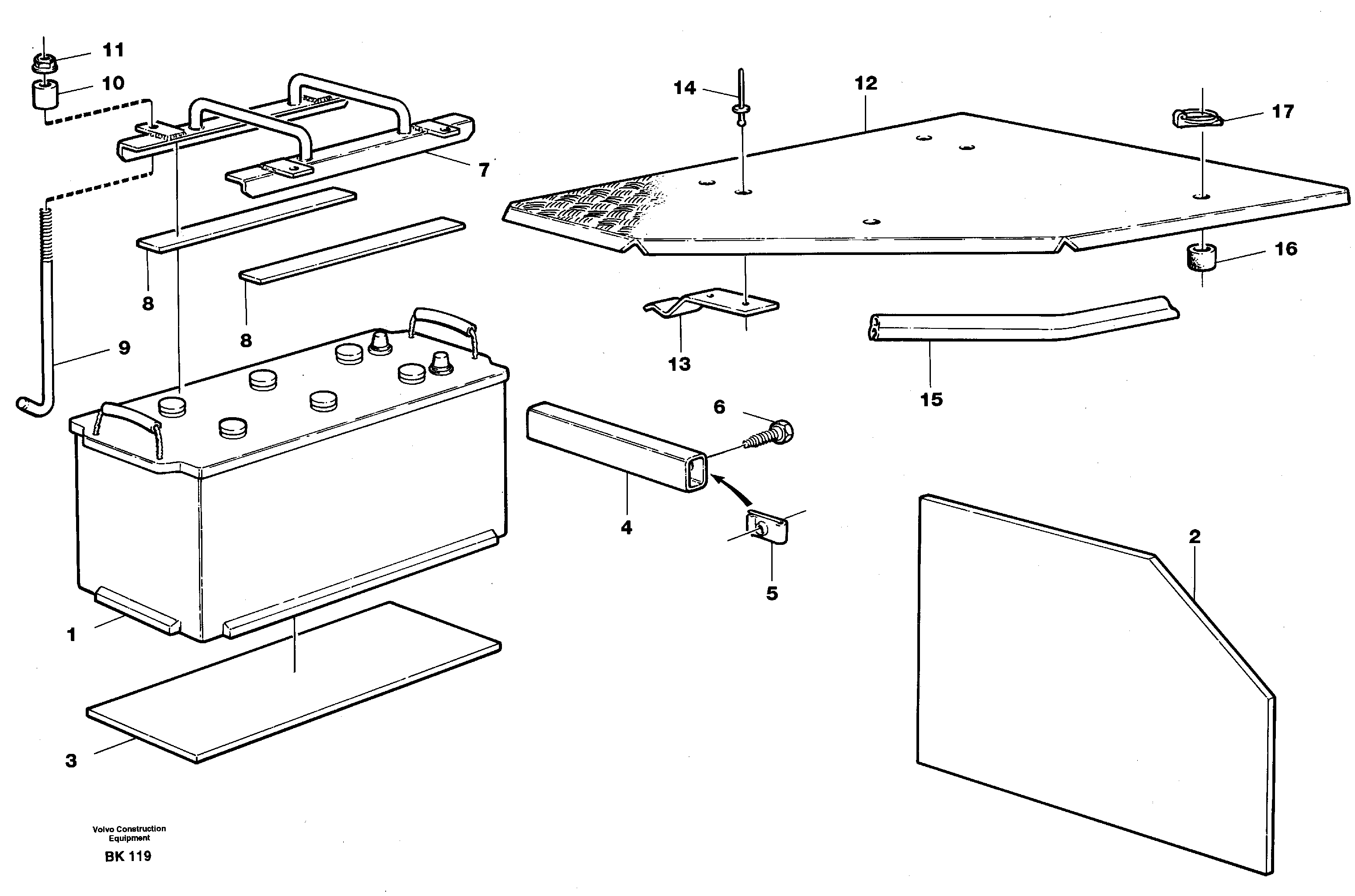 Battery cover with fitting parts — volvo parts diagram