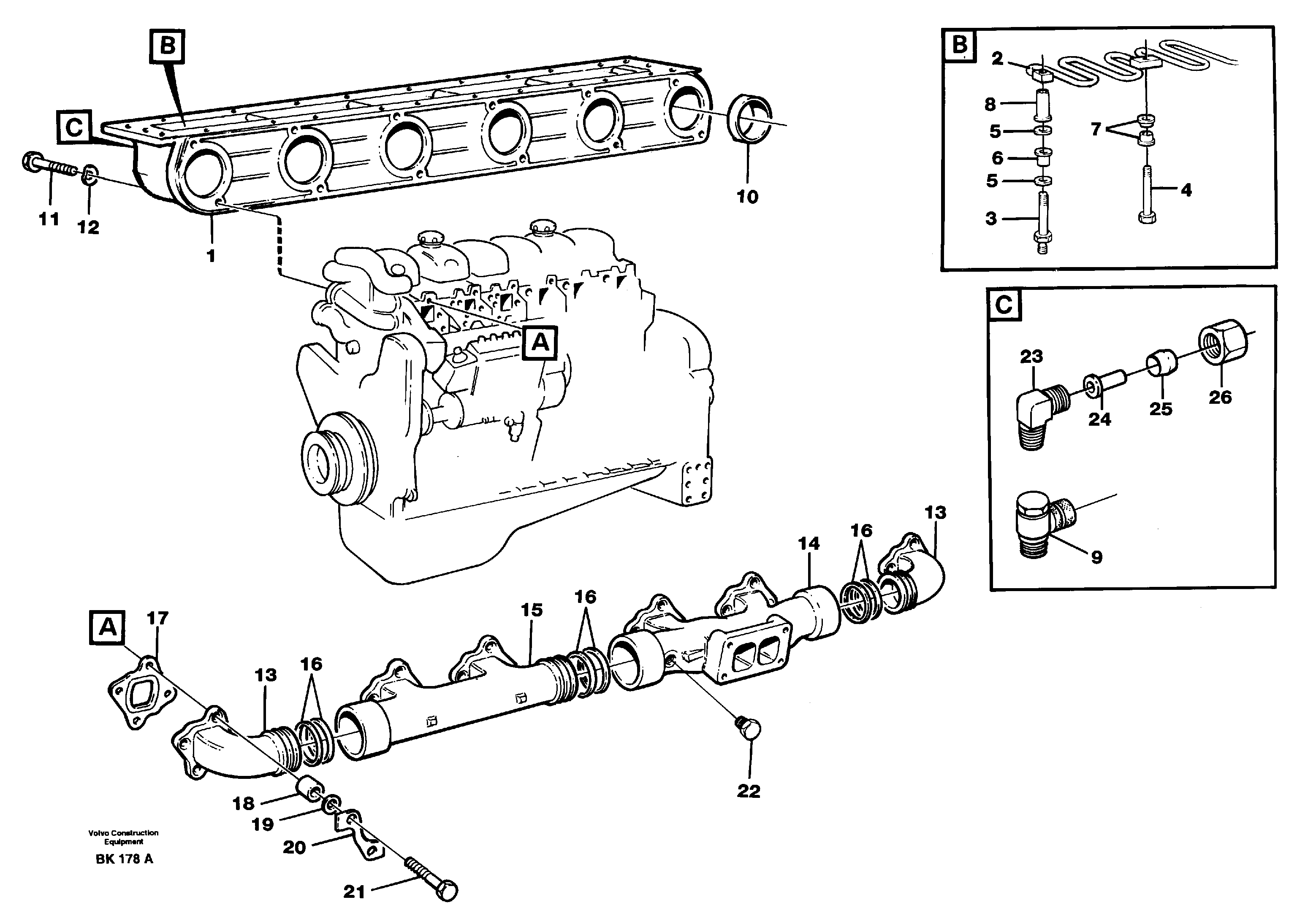 Inlet manifold and exhaust manifold — volvo parts diagram