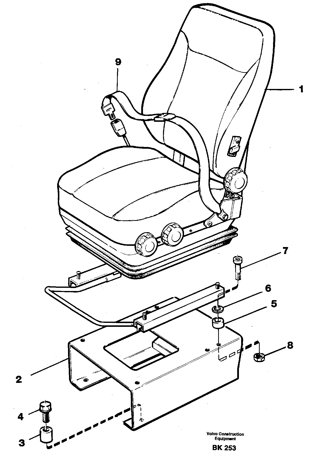 Operator seat with fitting parts — volvo parts diagram