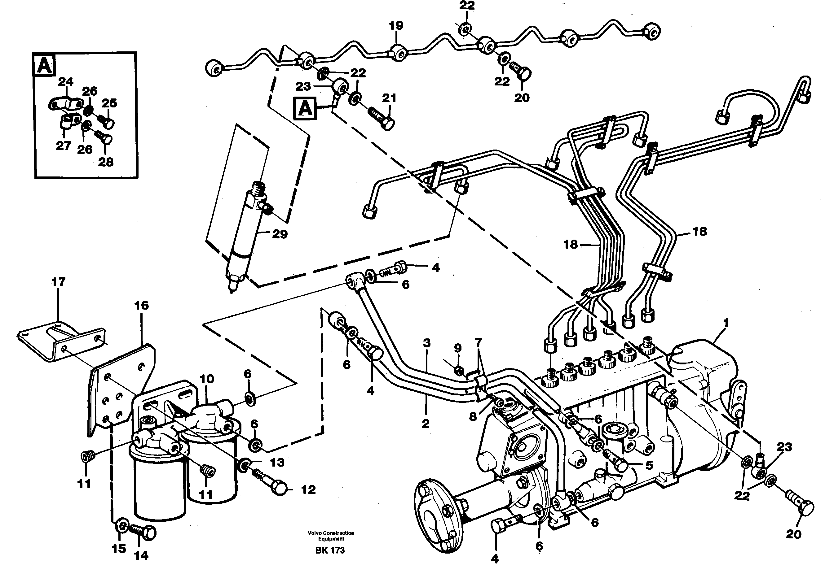 Fuel pipes, fuel injec. pump-fuel filter,-leak-off line — volvo parts diagram