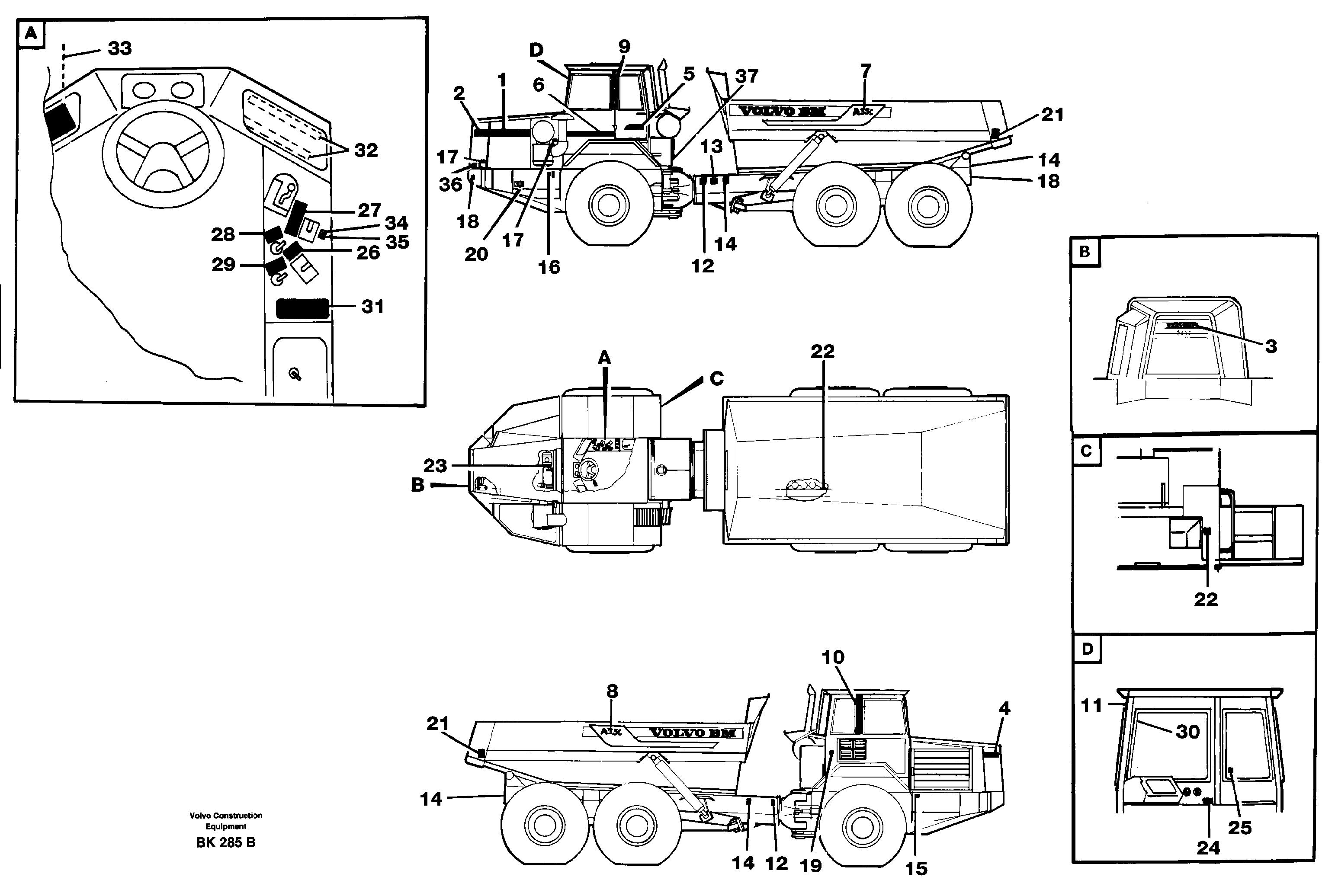 Sign plates and decals  PROD NO 37115 — volvo parts diagram