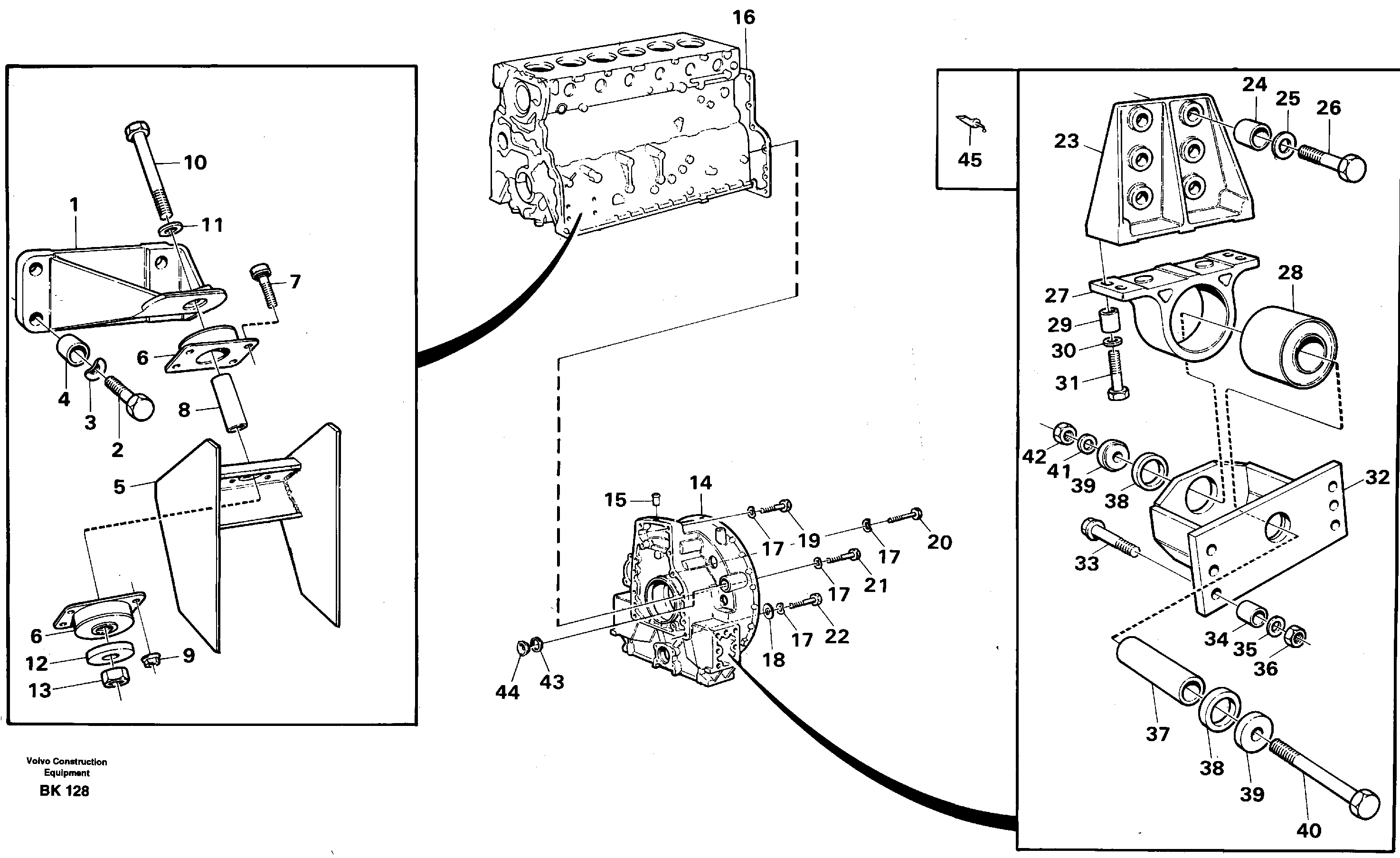 Engine support and flywheel housing — volvo parts diagram
