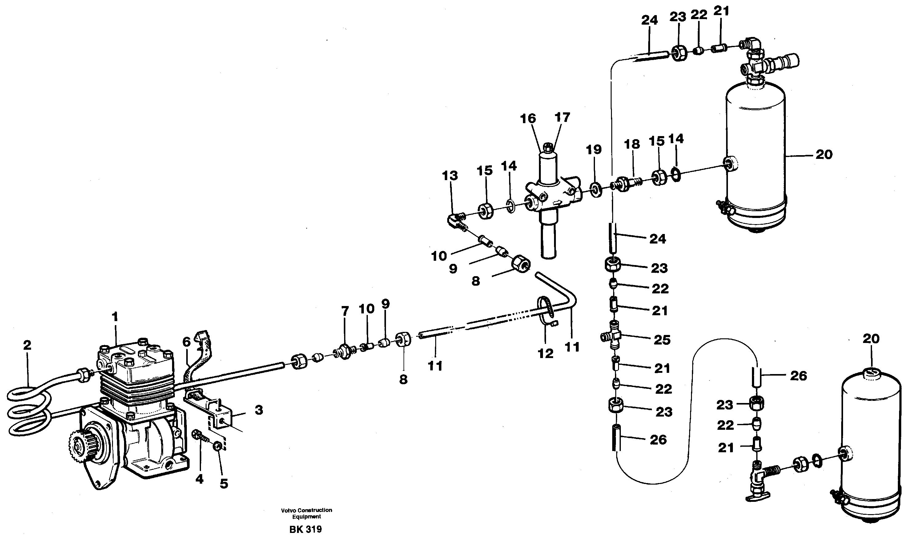 Feed lines, wet tank and regulator — volvo parts diagram