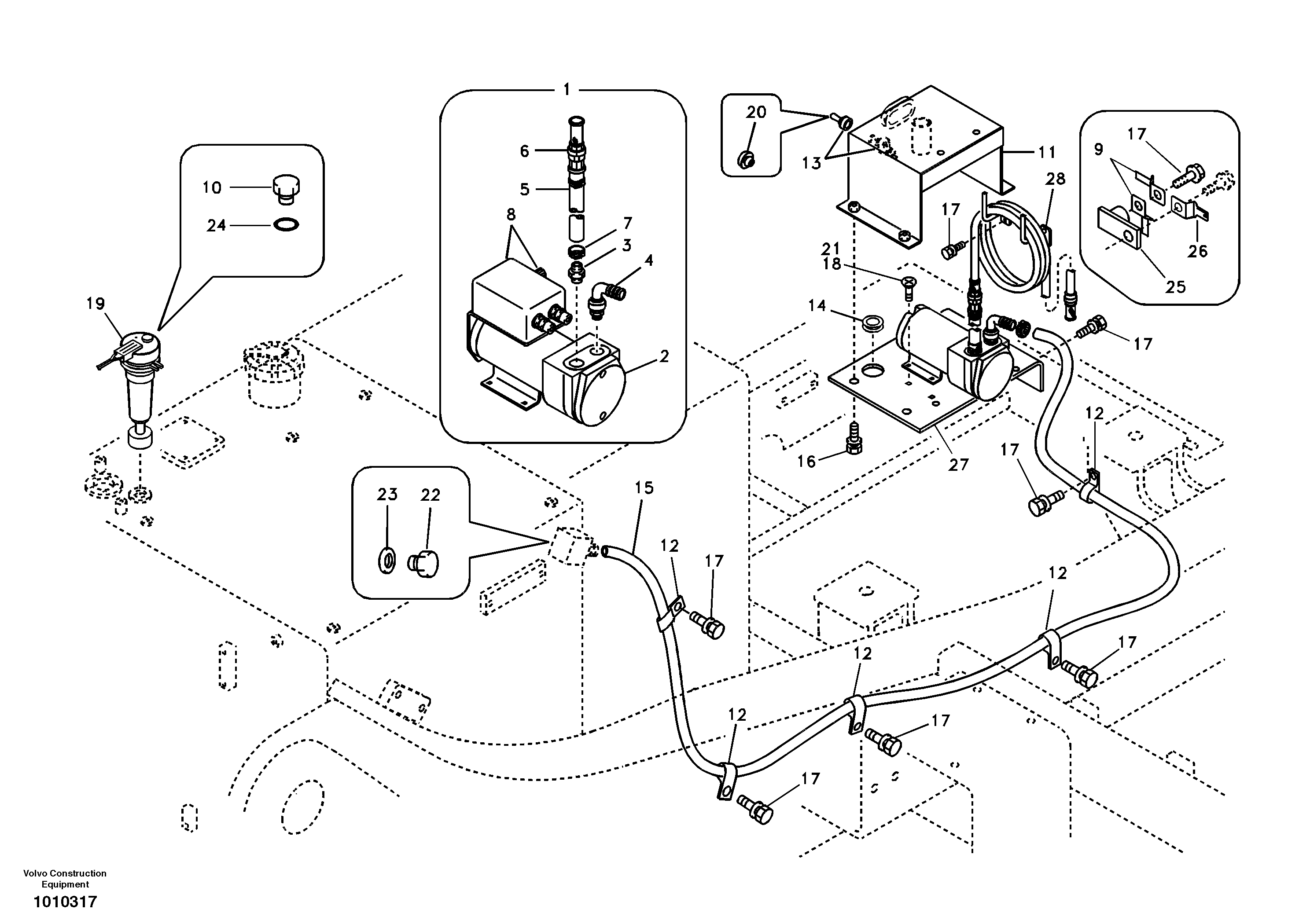 Fuel filling pump with assembling details — volvo parts diagram