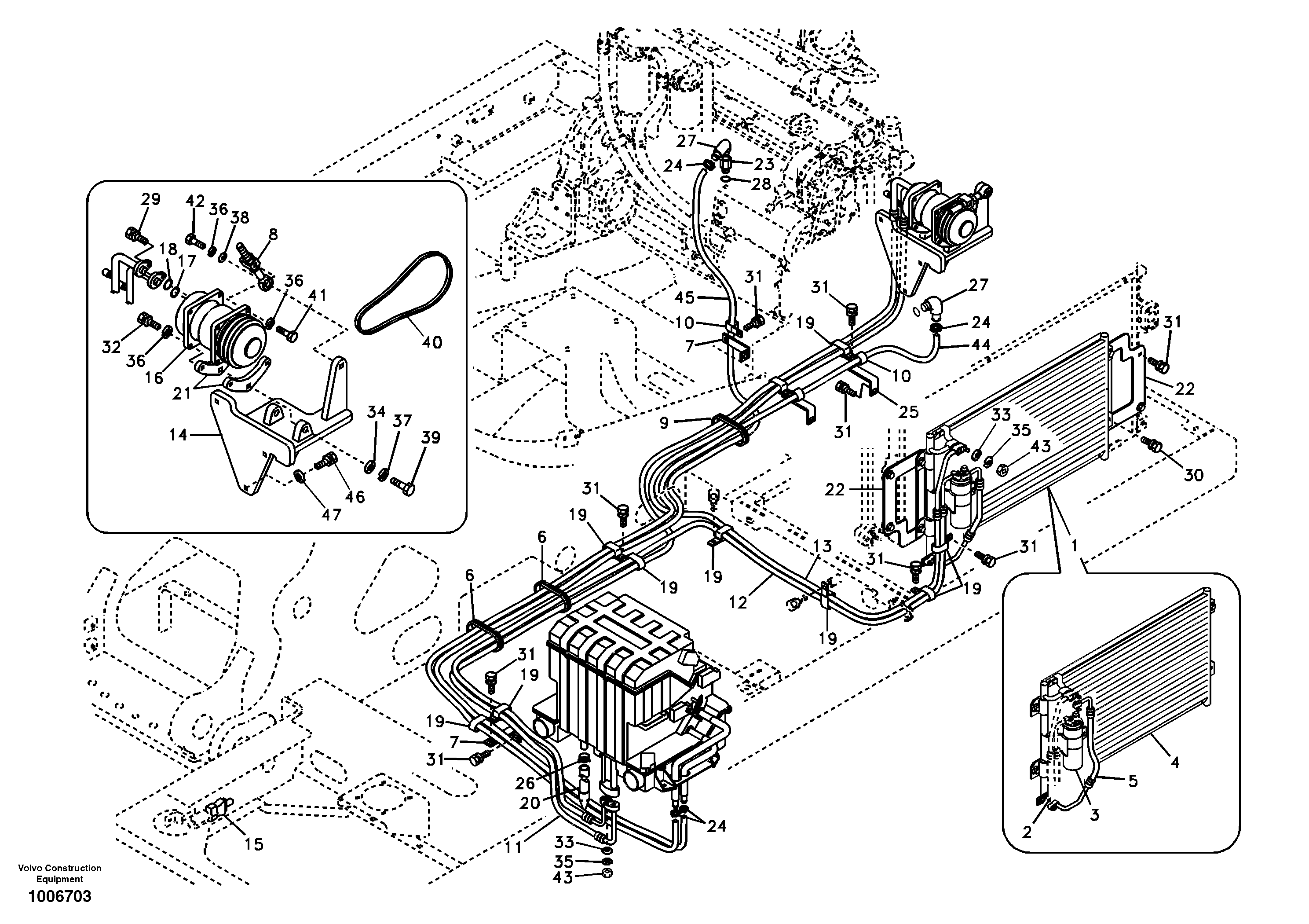 Air conditioning line, cooling and heater — volvo parts diagram