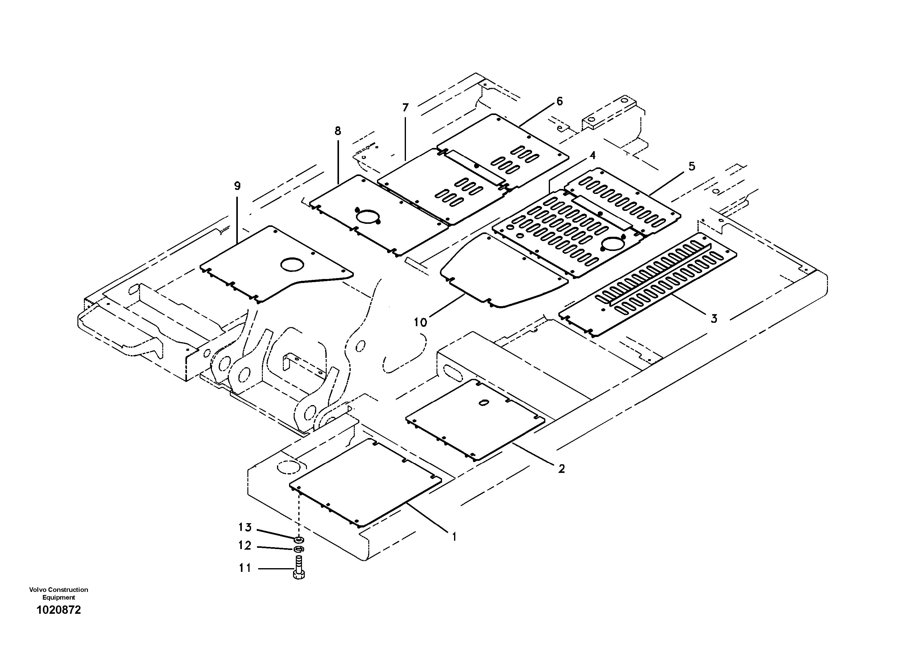 Hatches under engine, hydr.pumps, cooler, m.valve and fuel tank. — volvo parts diagram