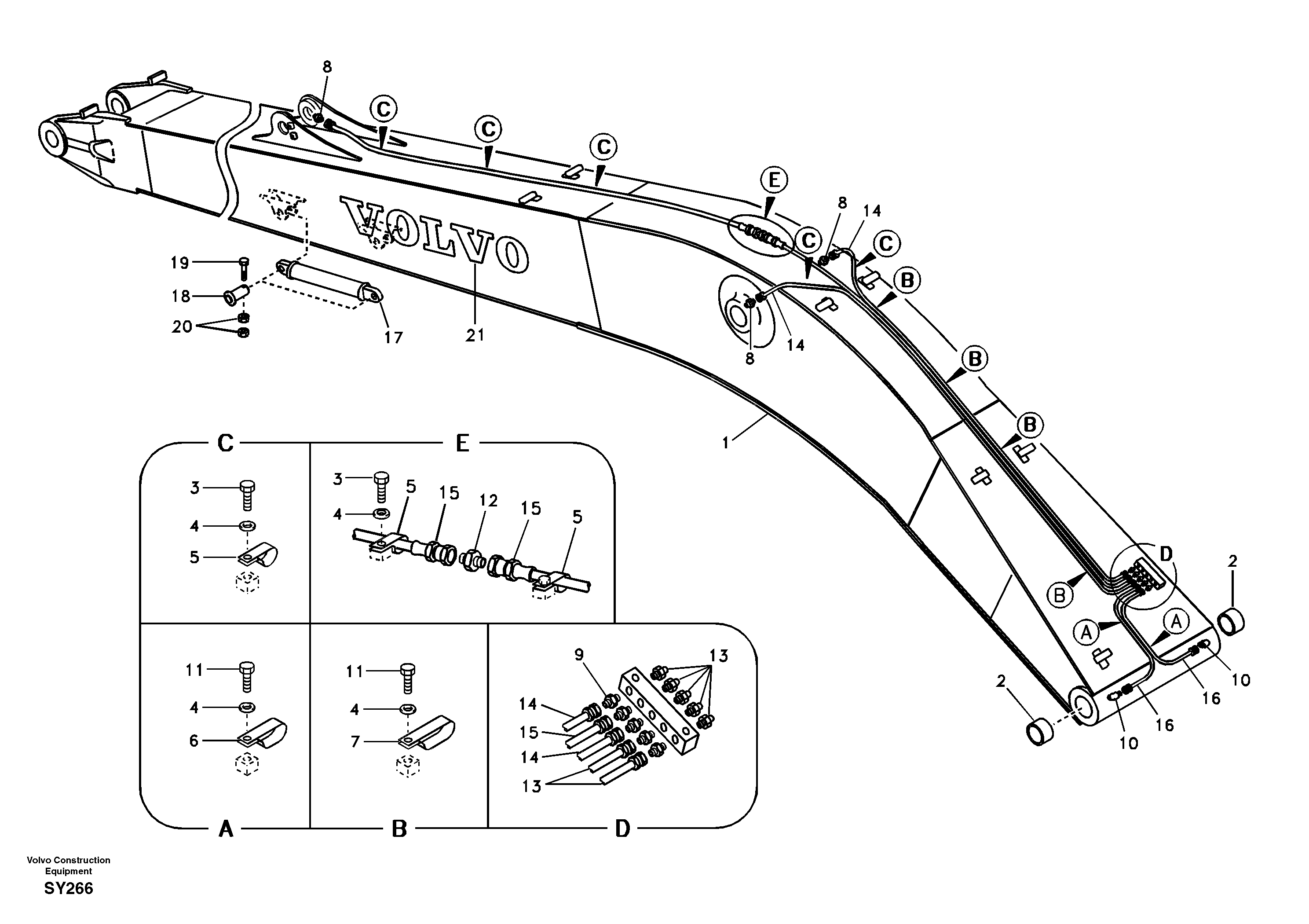 Boom and grease piping, long reach — volvo parts diagram
