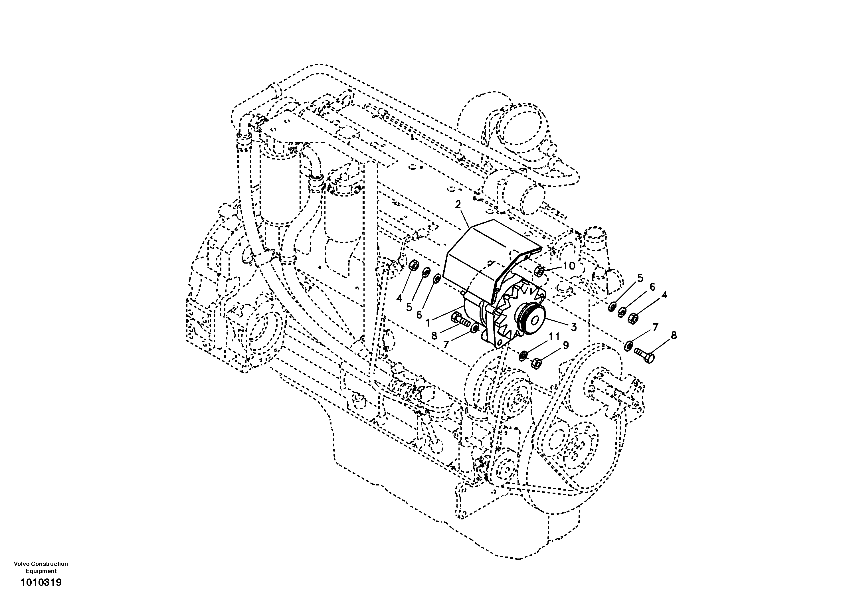 Alternator with assembling details ENG S/N -946871 — volvo parts diagram