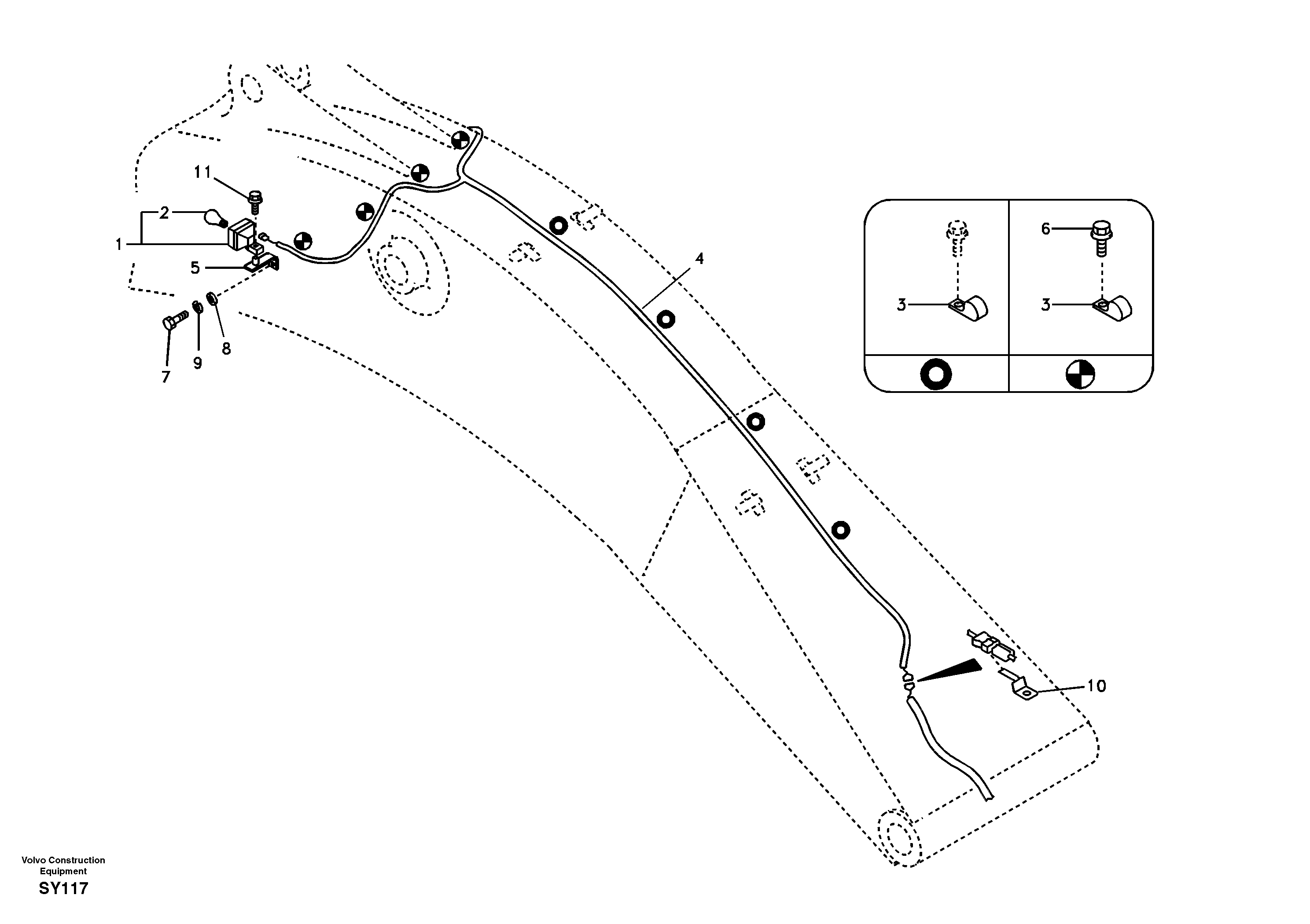 Working lamp on boom — volvo parts diagram