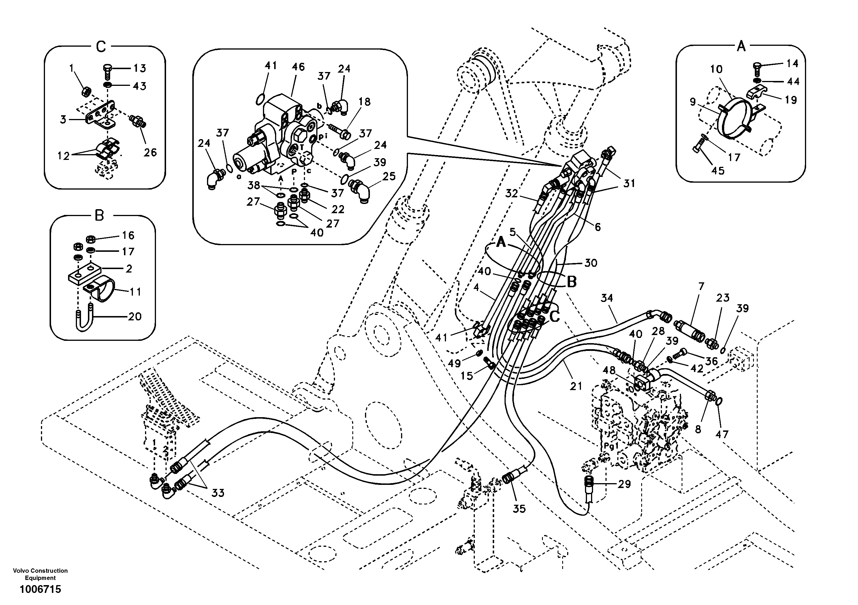 Working hydraulic, 2nd boom cylinder on adjustable boom — volvo parts diagram