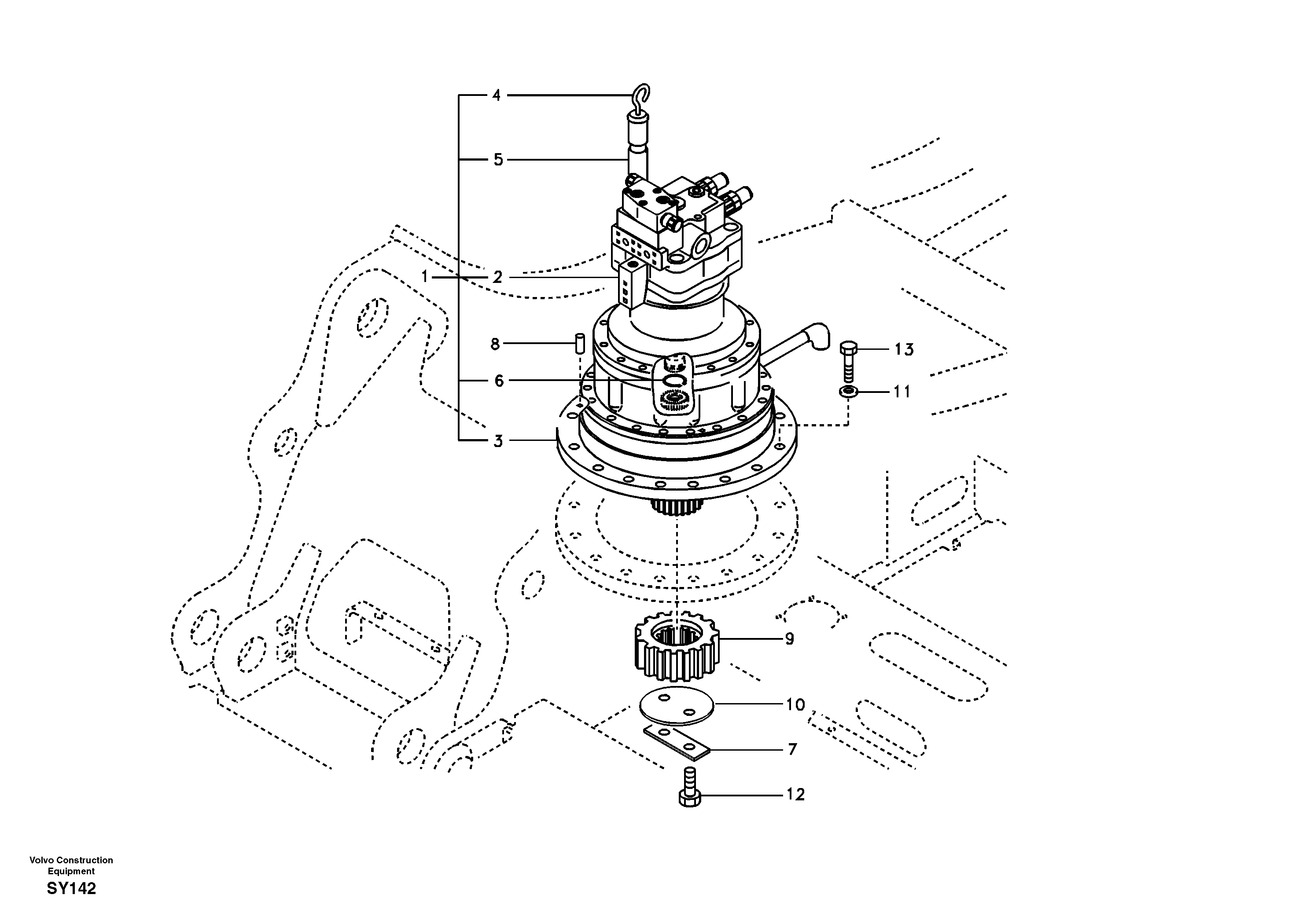 Swing motor with mounting parts — volvo parts diagram