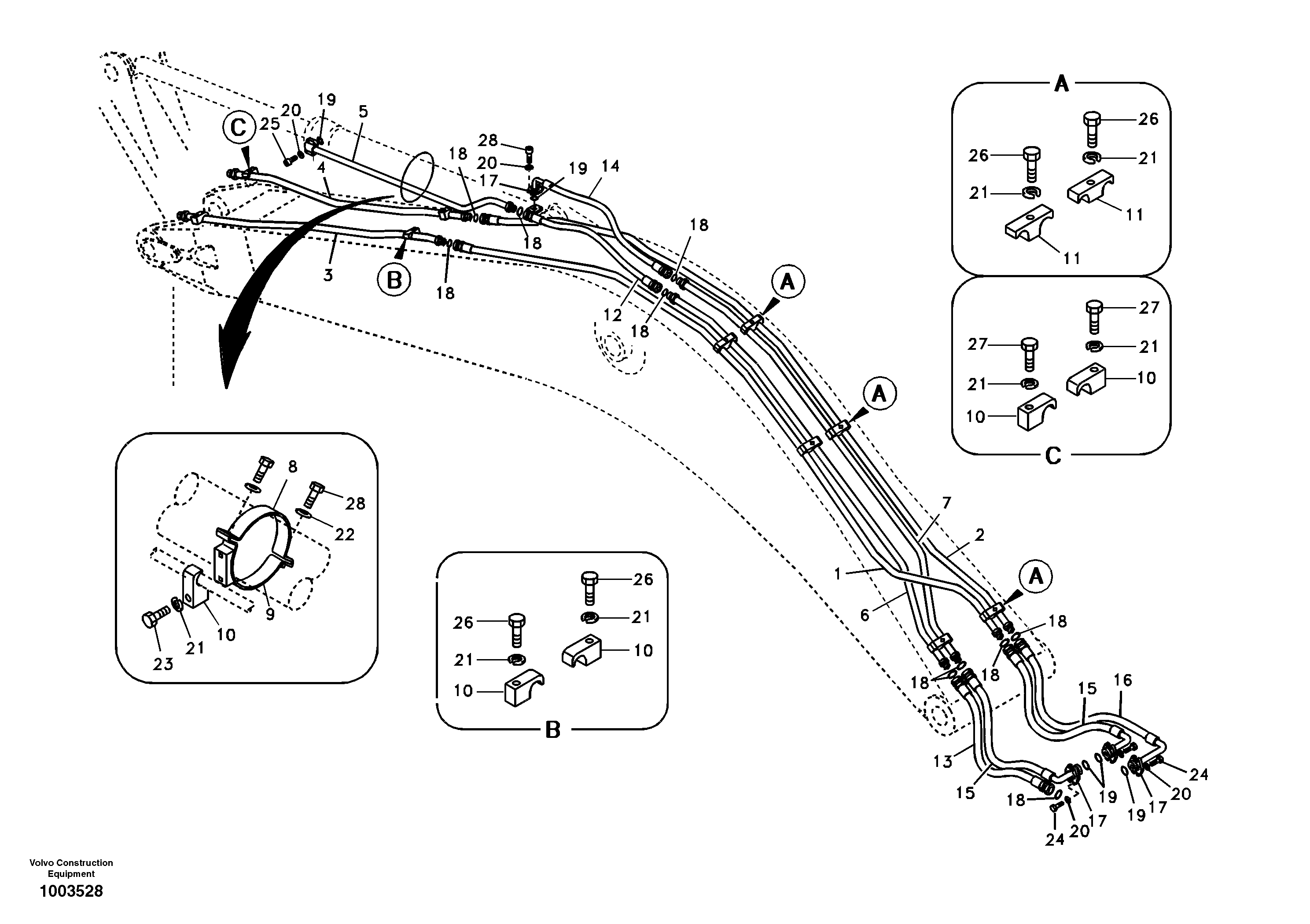 Working hydraulic, dipper arm cylinder on boom. — volvo parts diagram