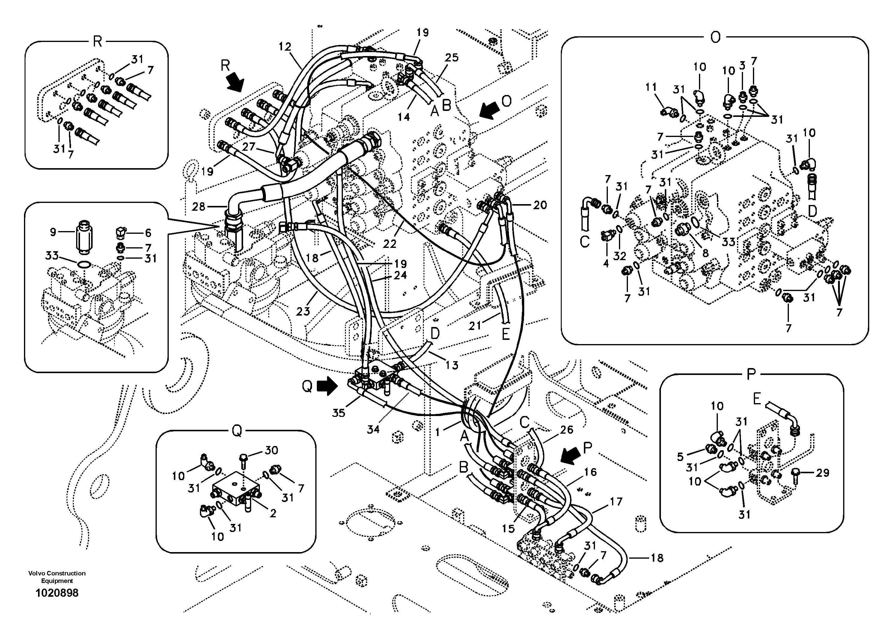 Servo system, control valve piping. — volvo parts diagram