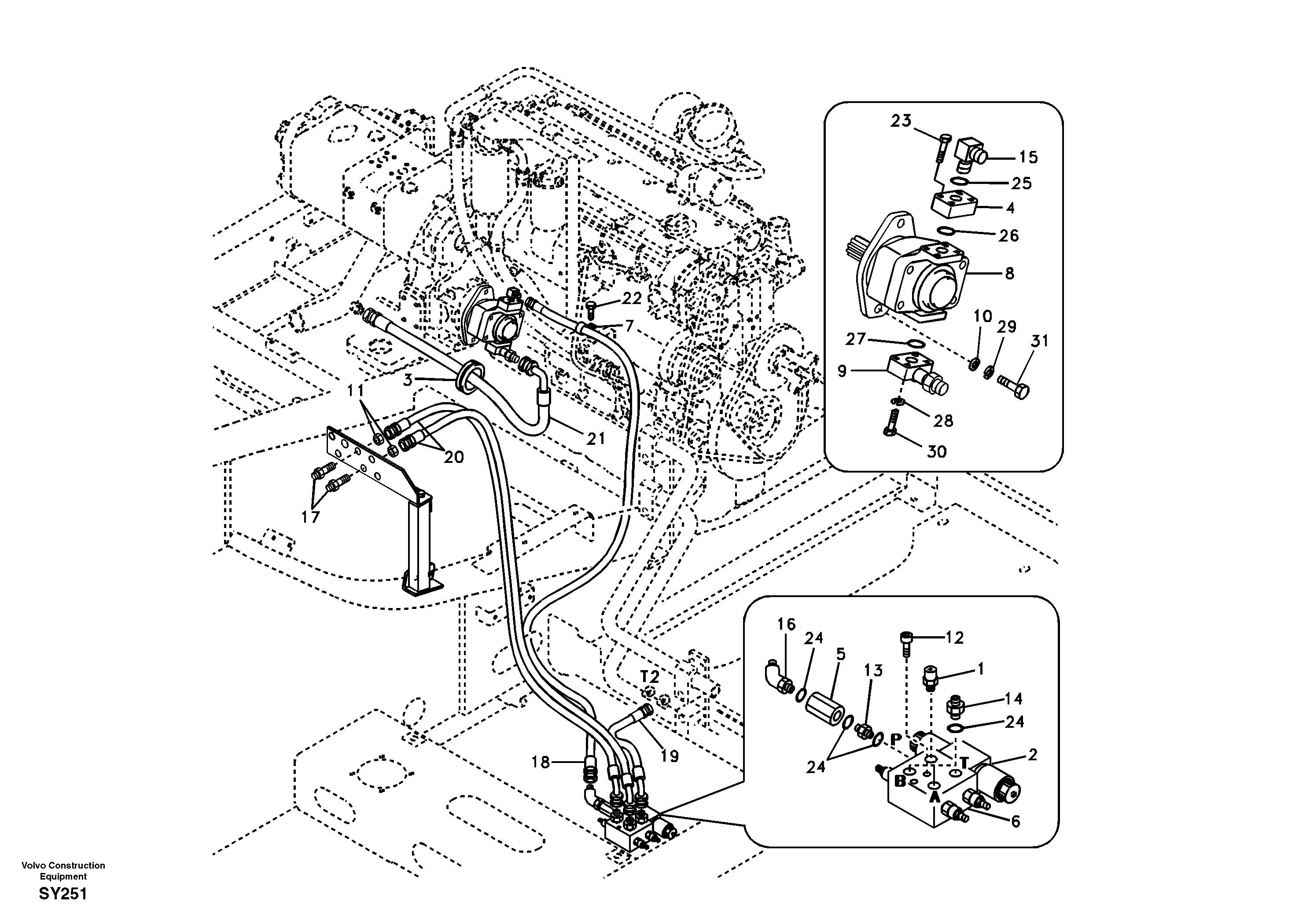 Working hydraulic, slope and rotator on upper frame — volvo parts diagram