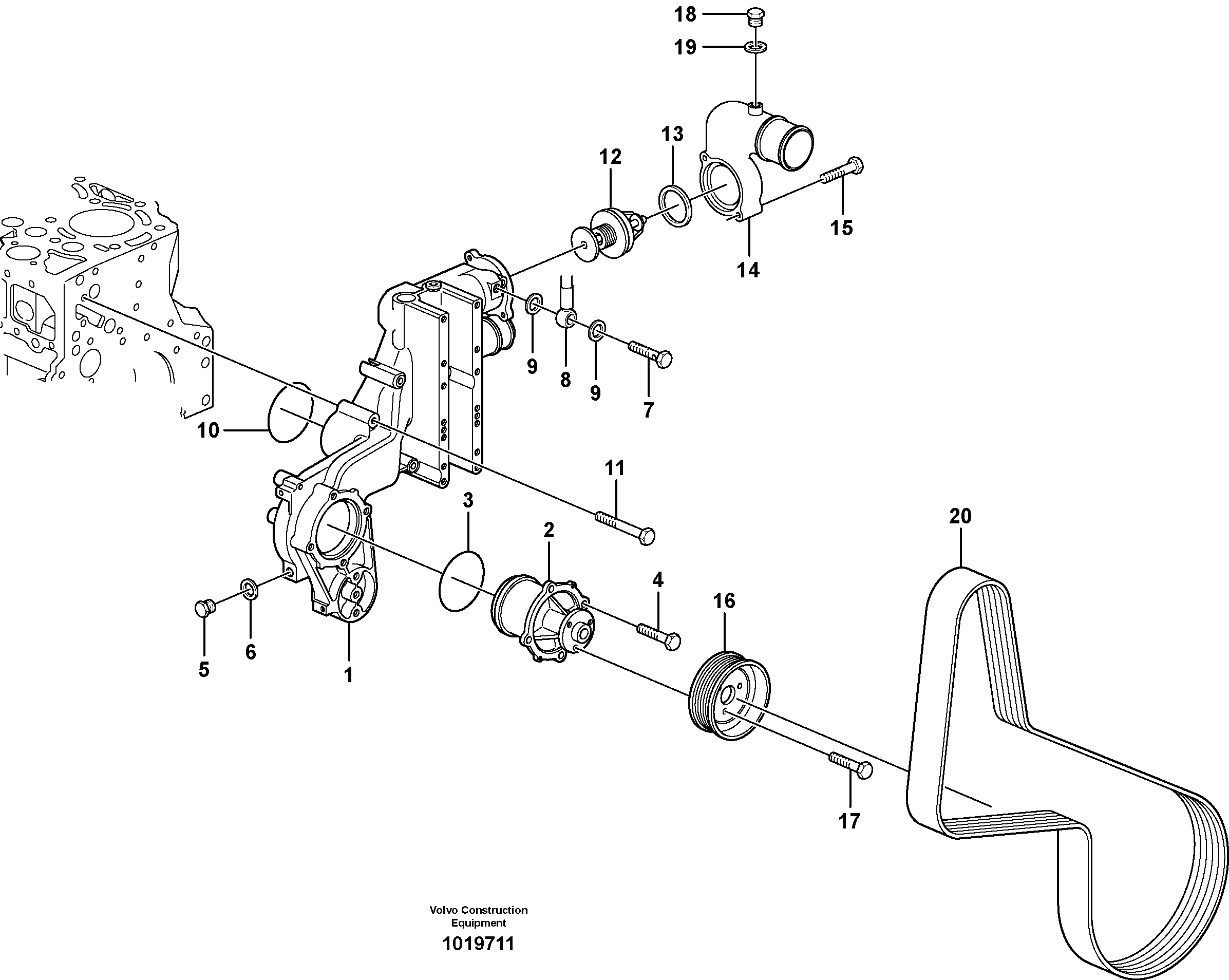 Water pump and thermostat housing — volvo parts diagram