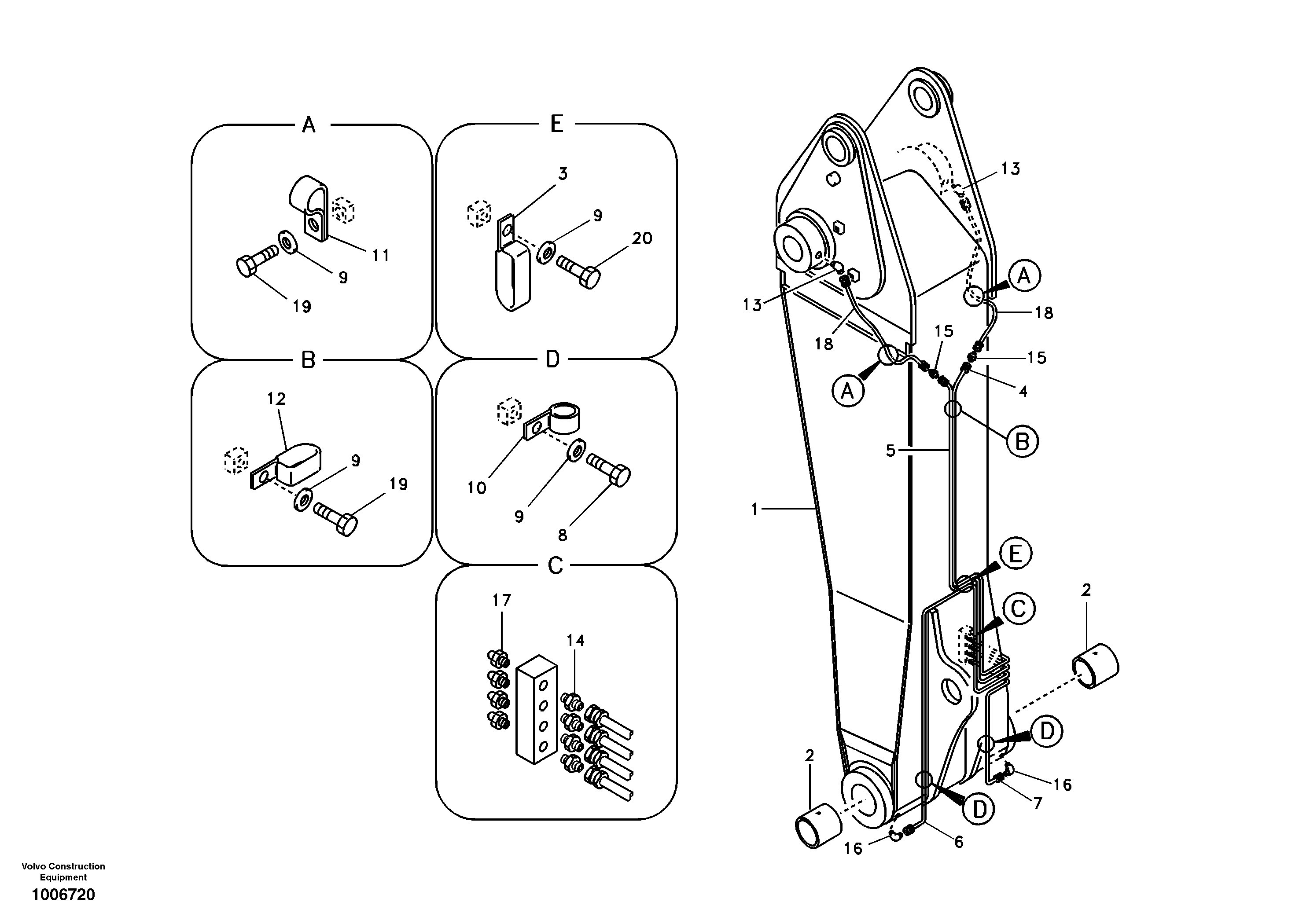 Boom and grease piping, adjustable 1st — volvo parts diagram