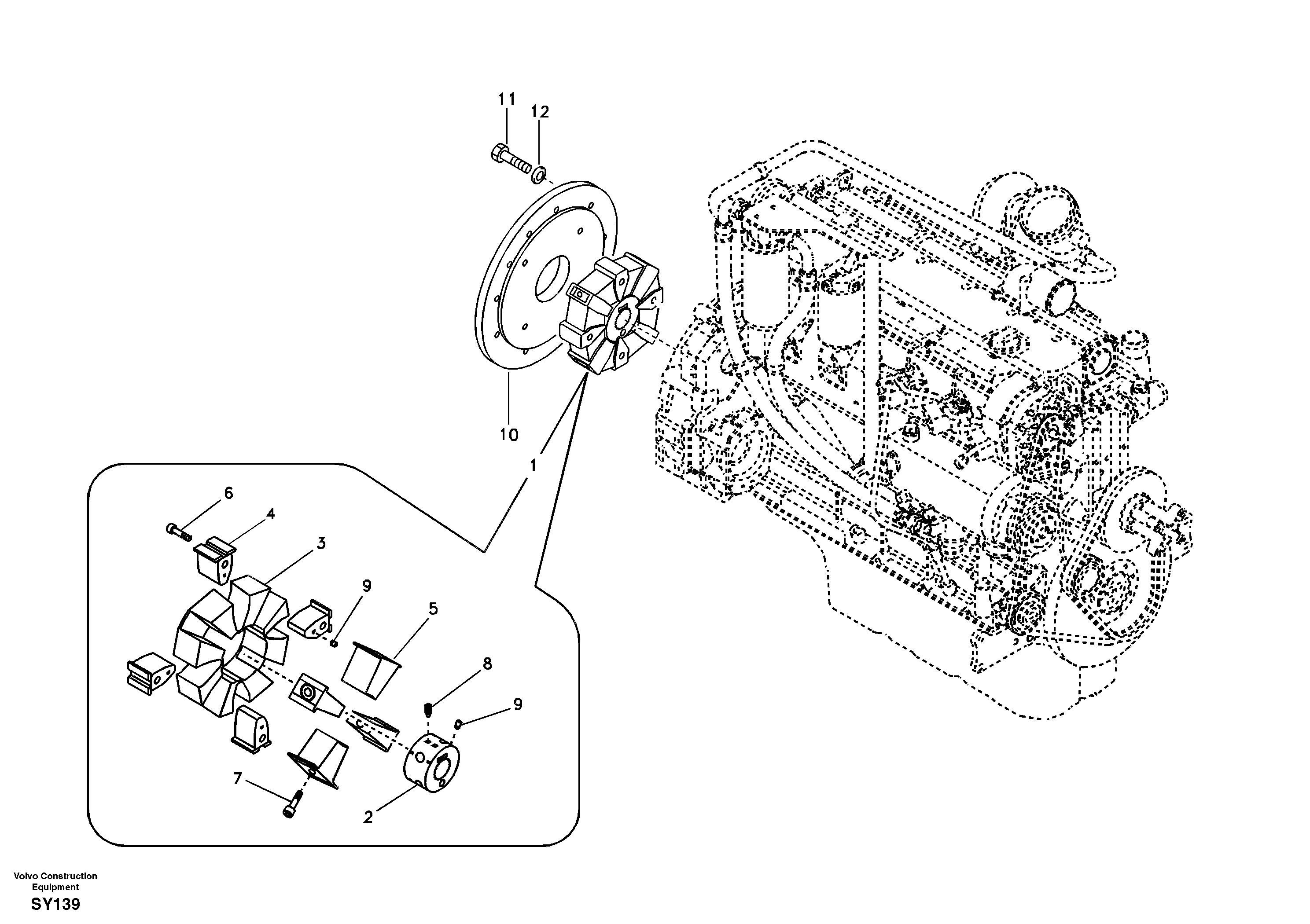 Pump gearbox with assembling parts — volvo parts diagram
