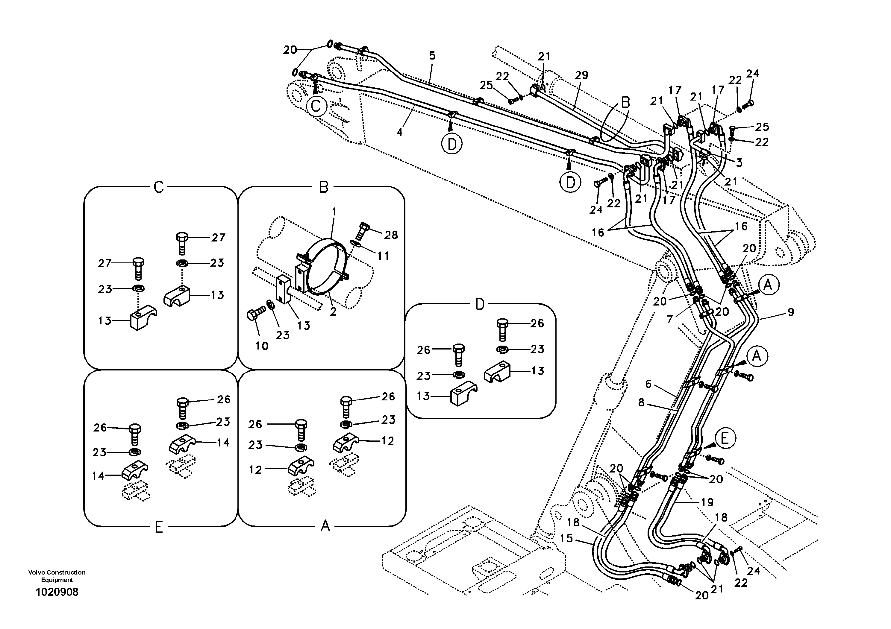 Working hydraulic, dipper arm cylinder on adjustable boom — volvo parts diagram