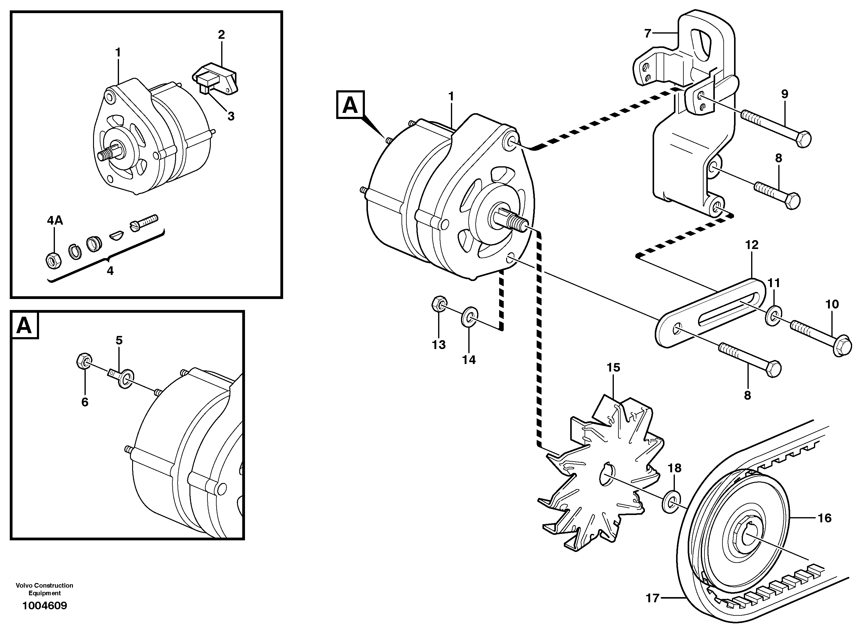 Alternator with assembling details ENG S/N -946871 — volvo parts diagram