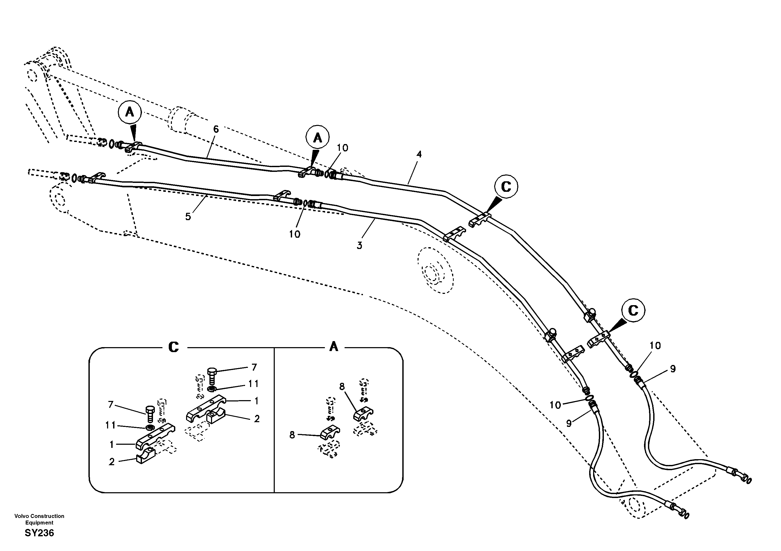 Working hydraulic, hammer and shear for boom — volvo parts diagram