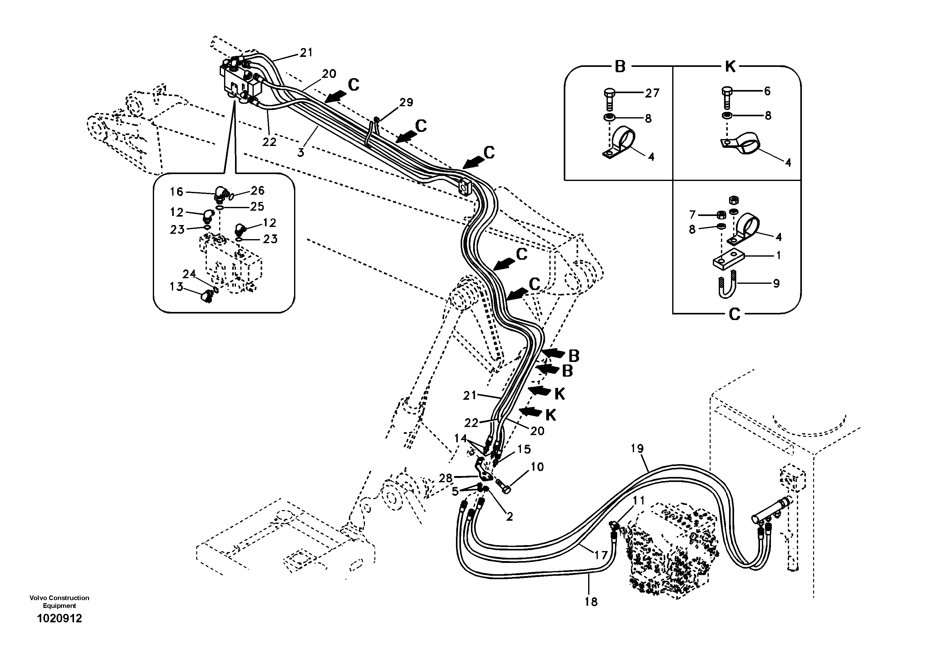 Working hydraulic, dipper arm rupture for adjustable boom — volvo parts diagram