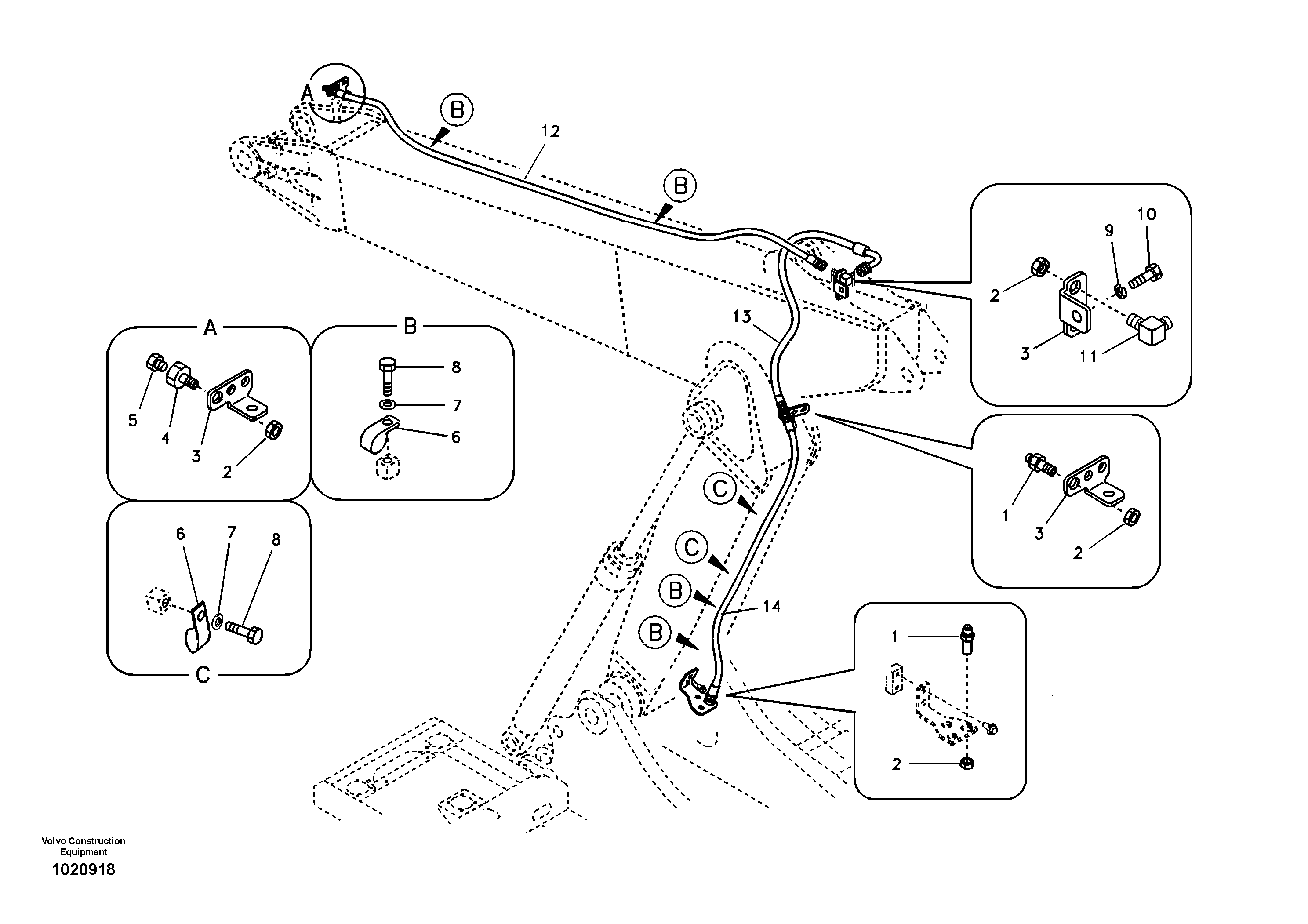 Working hydraulic, oil leak on adjustable boom — volvo parts diagram