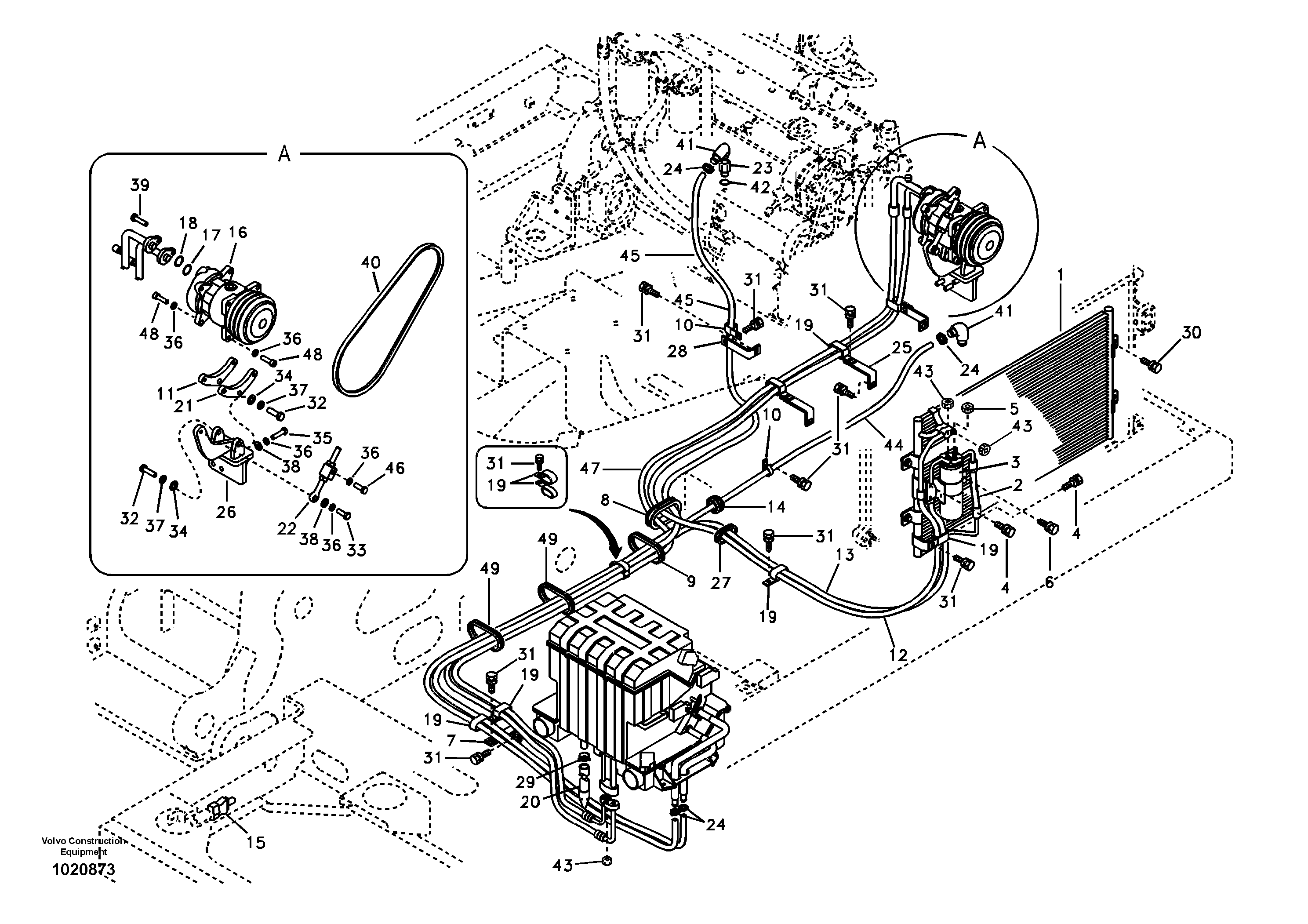 Air conditioning line, cooling and heater — volvo parts diagram