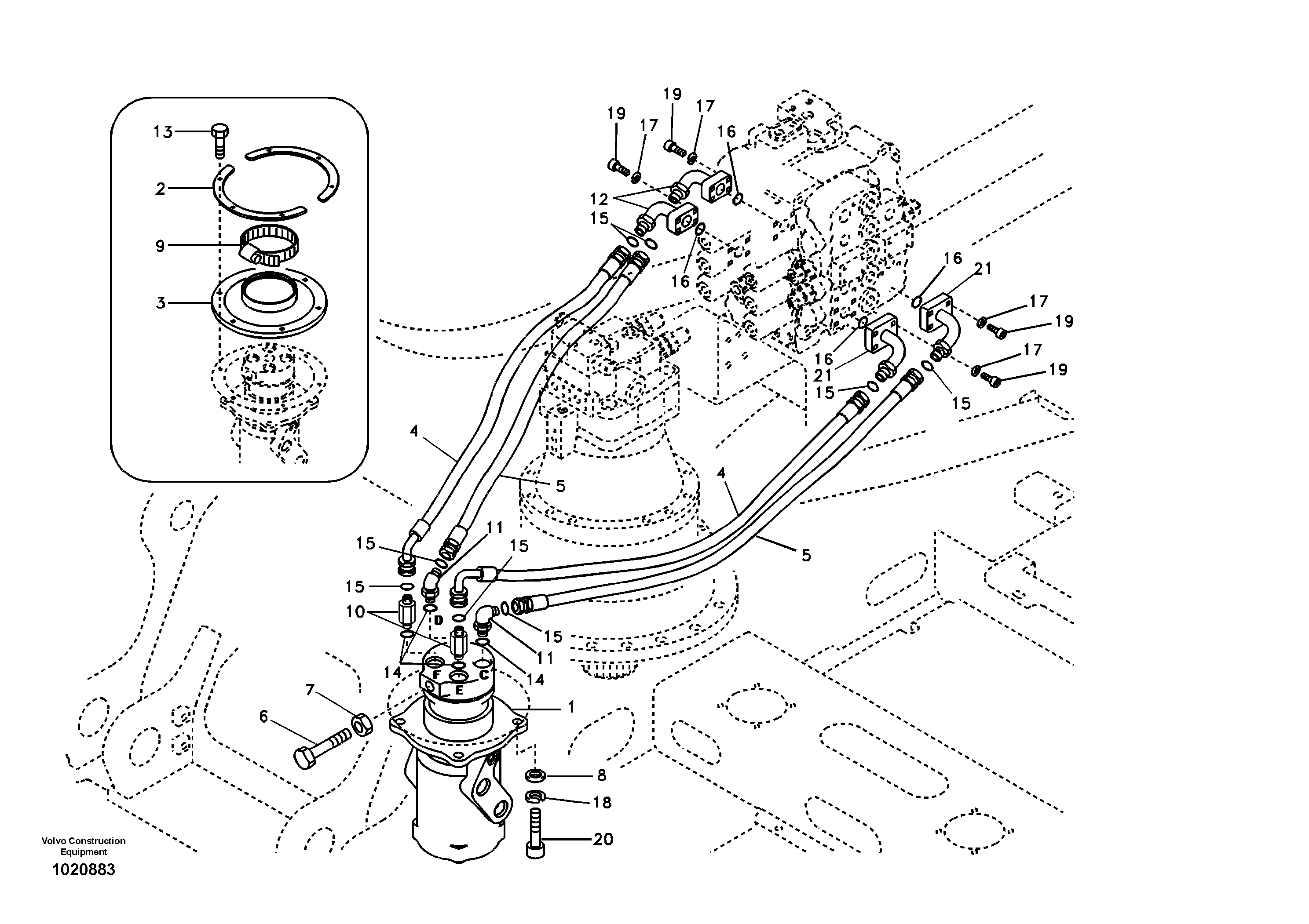 Turning joint line, control valve to turning joint — volvo parts diagram